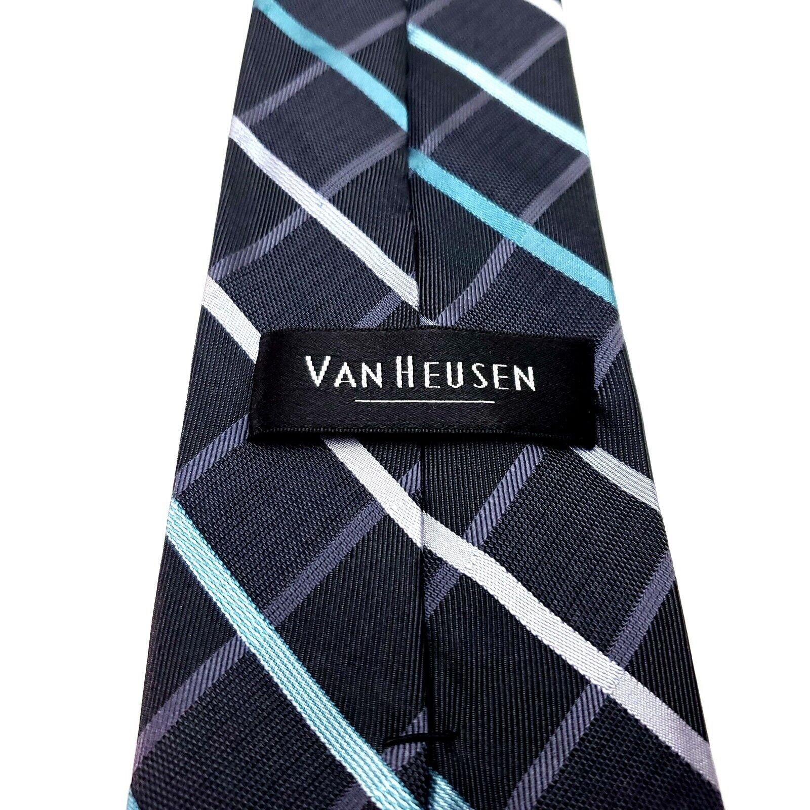 Van Heusen Van Heusen Black Silk Tie Woven Striped Size ONE SIZE - 4 Thumbnail