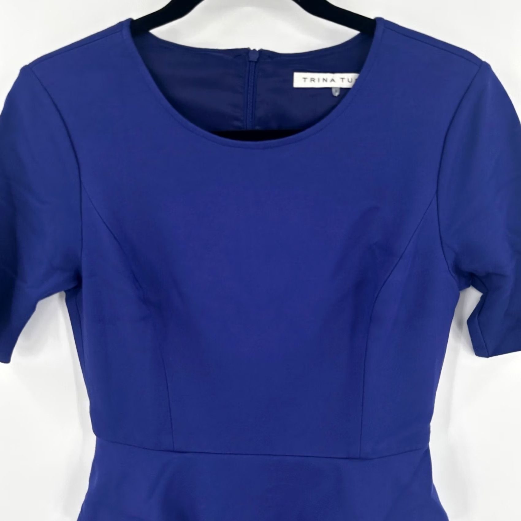Trina Turk VINTAGE Trina Turk Dress Women Short Sleeve Sheath Lace Hem Peplum Size 6 Blue Size 28" / US 6 / IT 42 - 3 Thumbnail