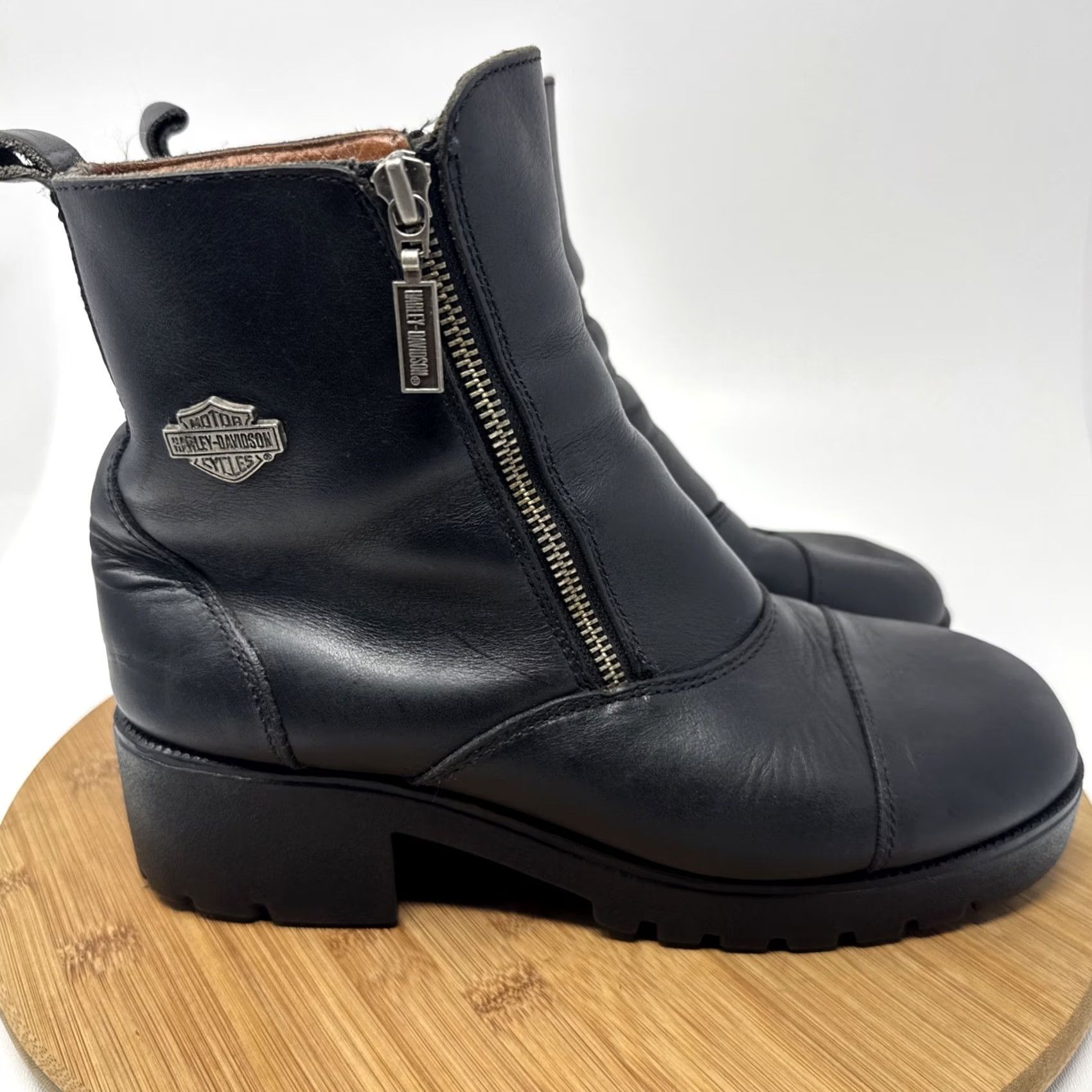 Harley Davidson Harley-Davidson Boots Womens Black Leather Side Zip Biker Ankle 9 Size US 9 / IT 39 - 7 Thumbnail