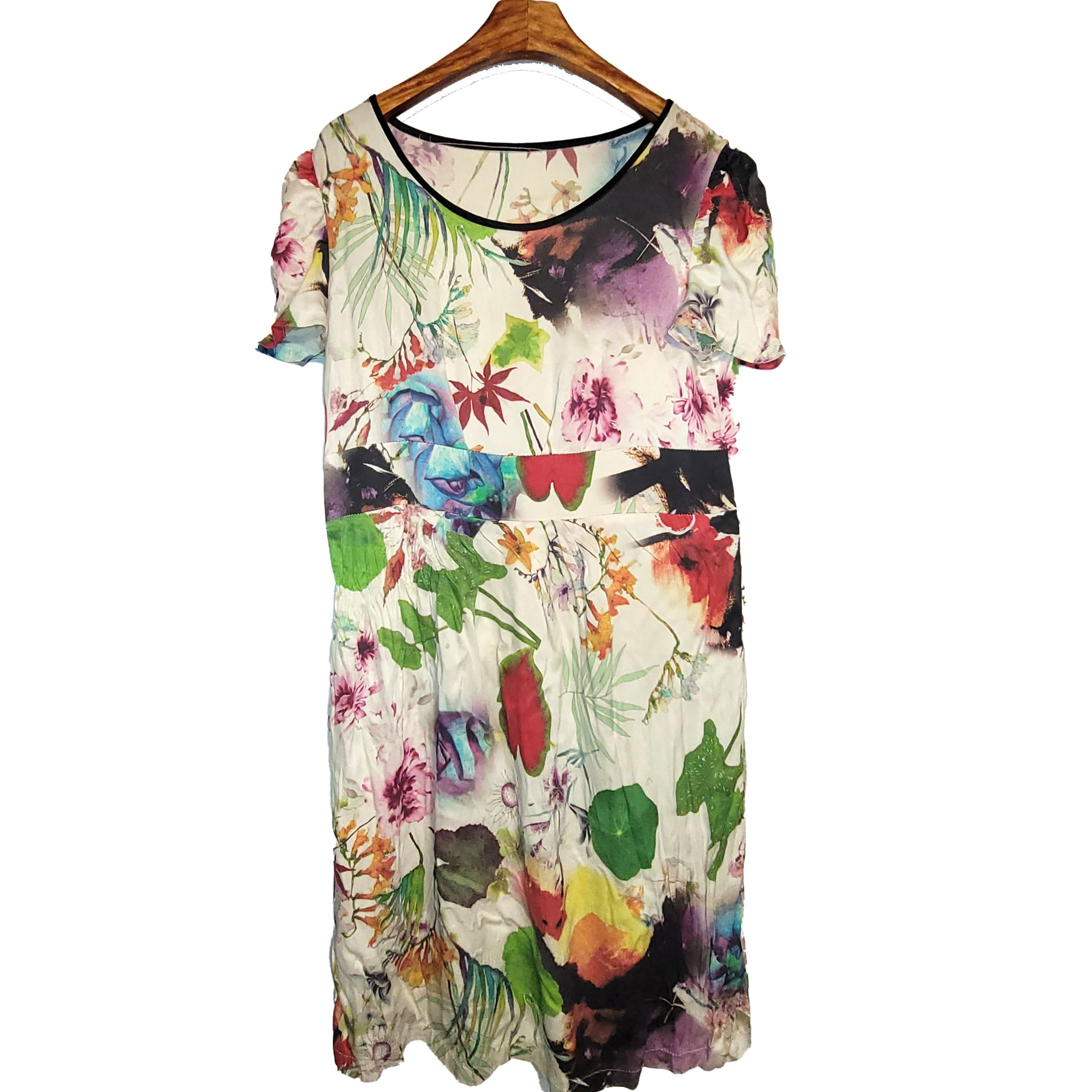 Other Women's 100% Silk Size L Short Sleeve Dress SAE928 Size L / US 10 / IT 46 - 1 Thumbnail