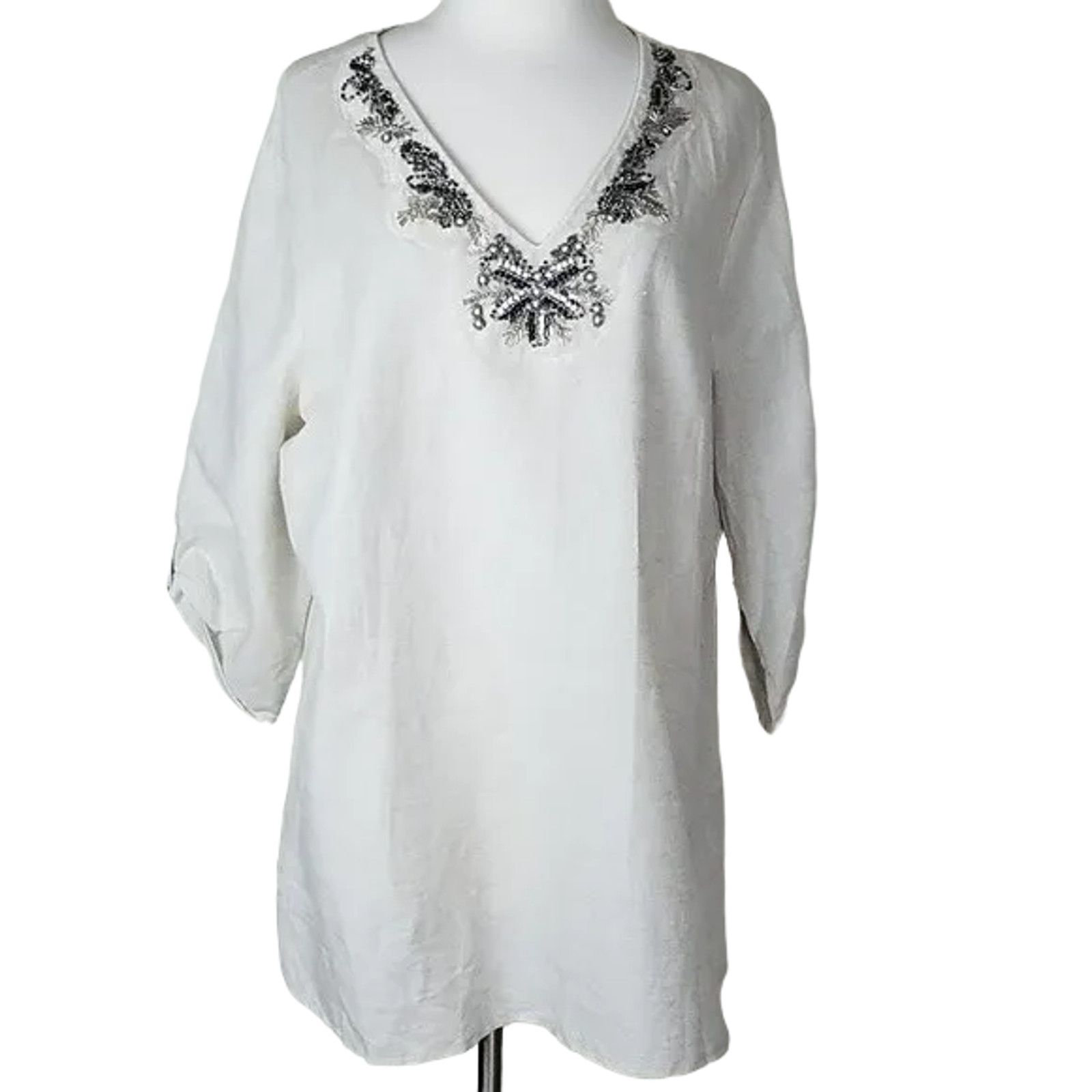 Canada Goose Canda Linen Cotton Tunic Top Size 18 Beaded Embellished Size XXL / US 16-18 / IT 52-54 - 1 Thumbnail
