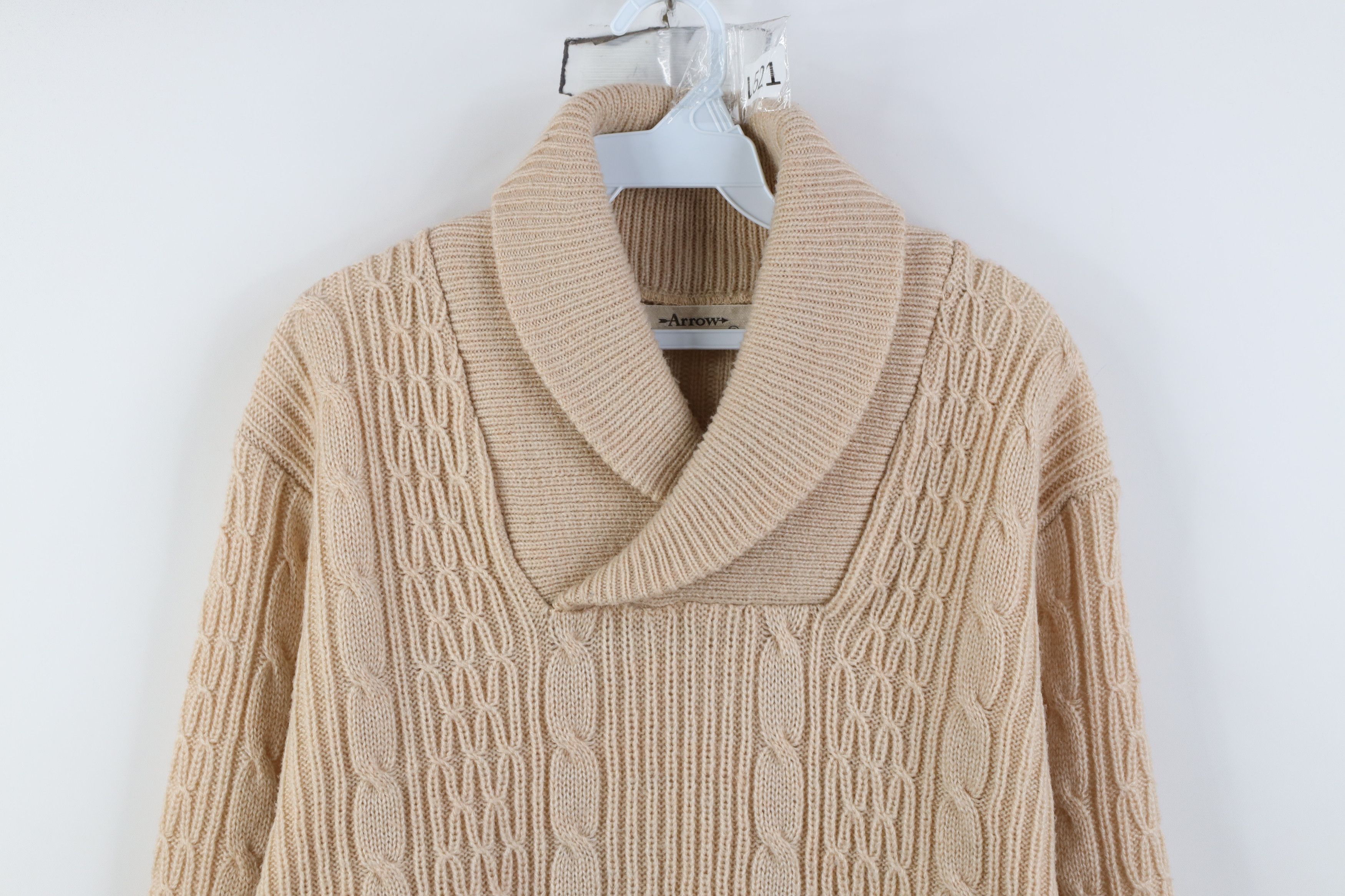 Vintage Vintage 70s Streetwear Cable Knit Fisherman Shawl Sweater Size US XL / EU 56 / 4 - 2 Thumbnail