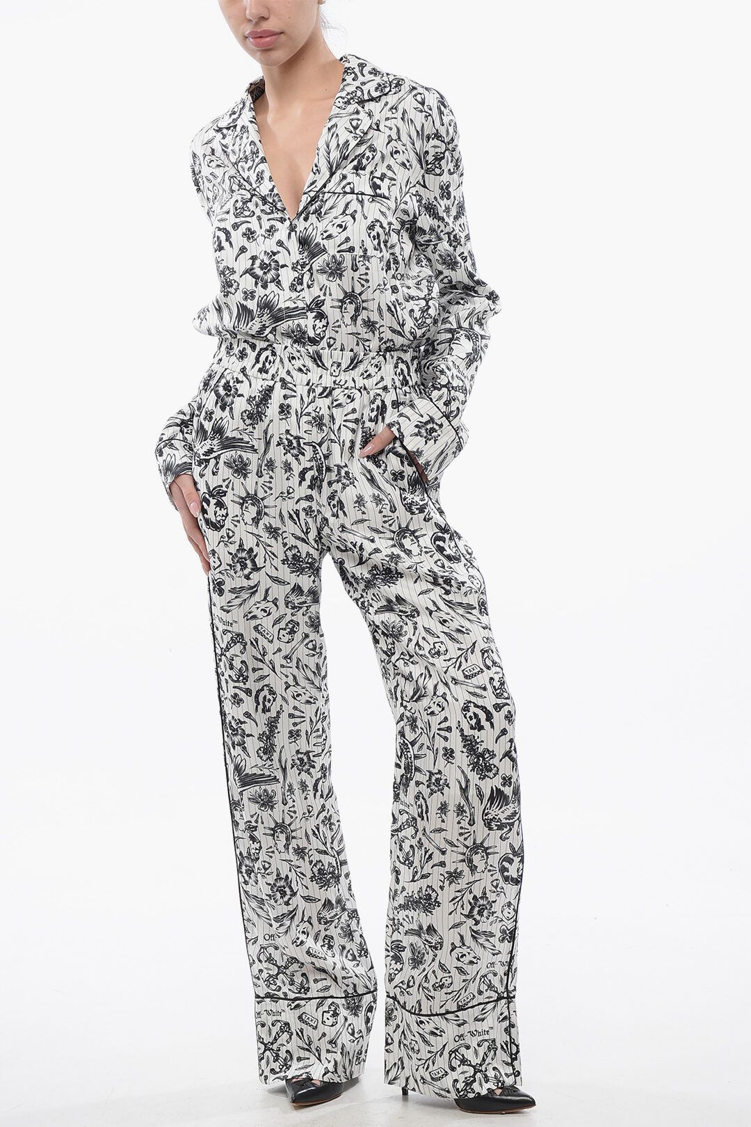 Off-White og1mm1125 Pajama Palazzo Pant in Black & White Size 26" / US 2 / IT 38 - 4 Thumbnail