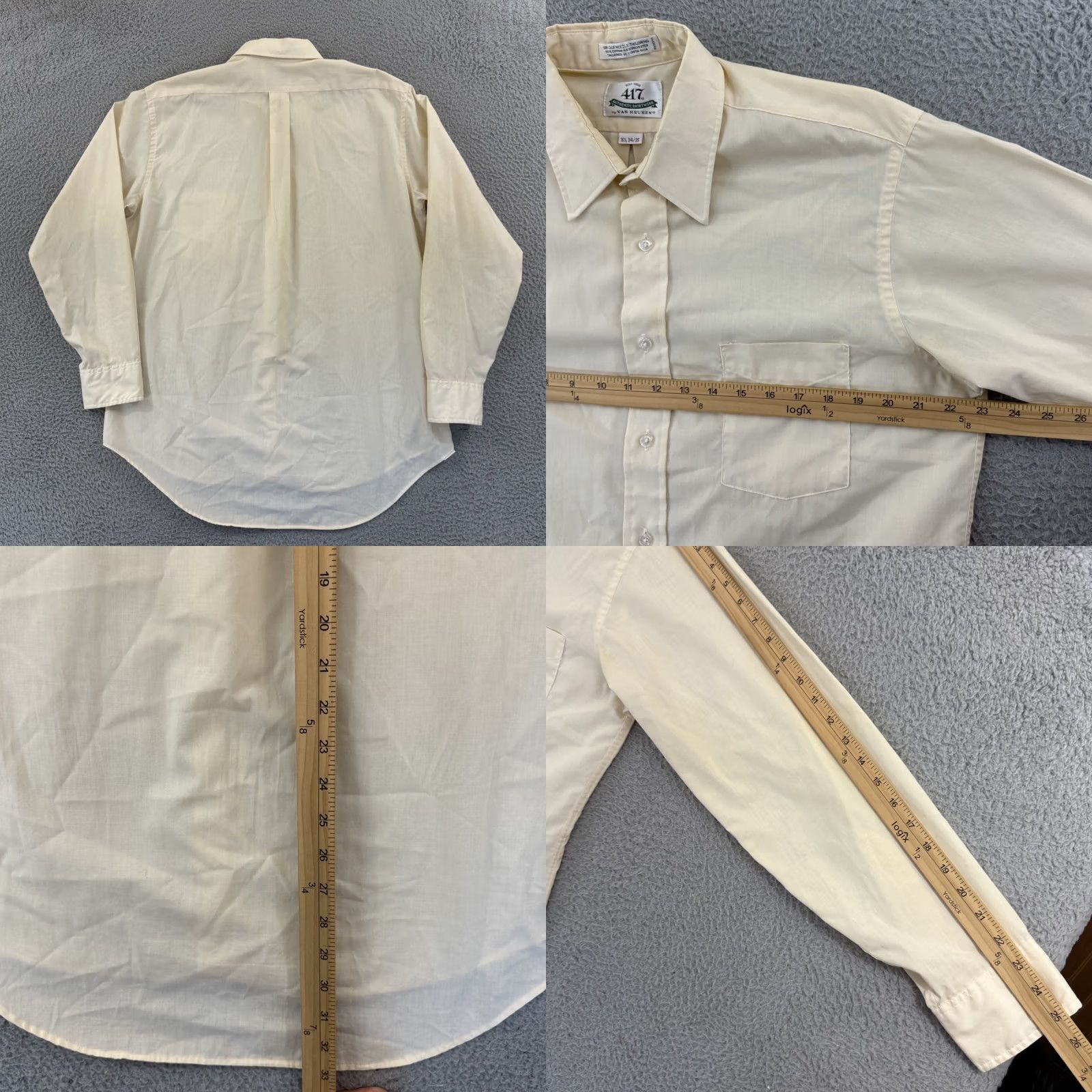 Van Heusen VINTAGE Van Heusen 417 Shirt Mens Ivory Blue Striped Button-Down Long Sleeve 90s Dress Shirt Size US L / EU 52-54 / 3 - 8 Thumbnail