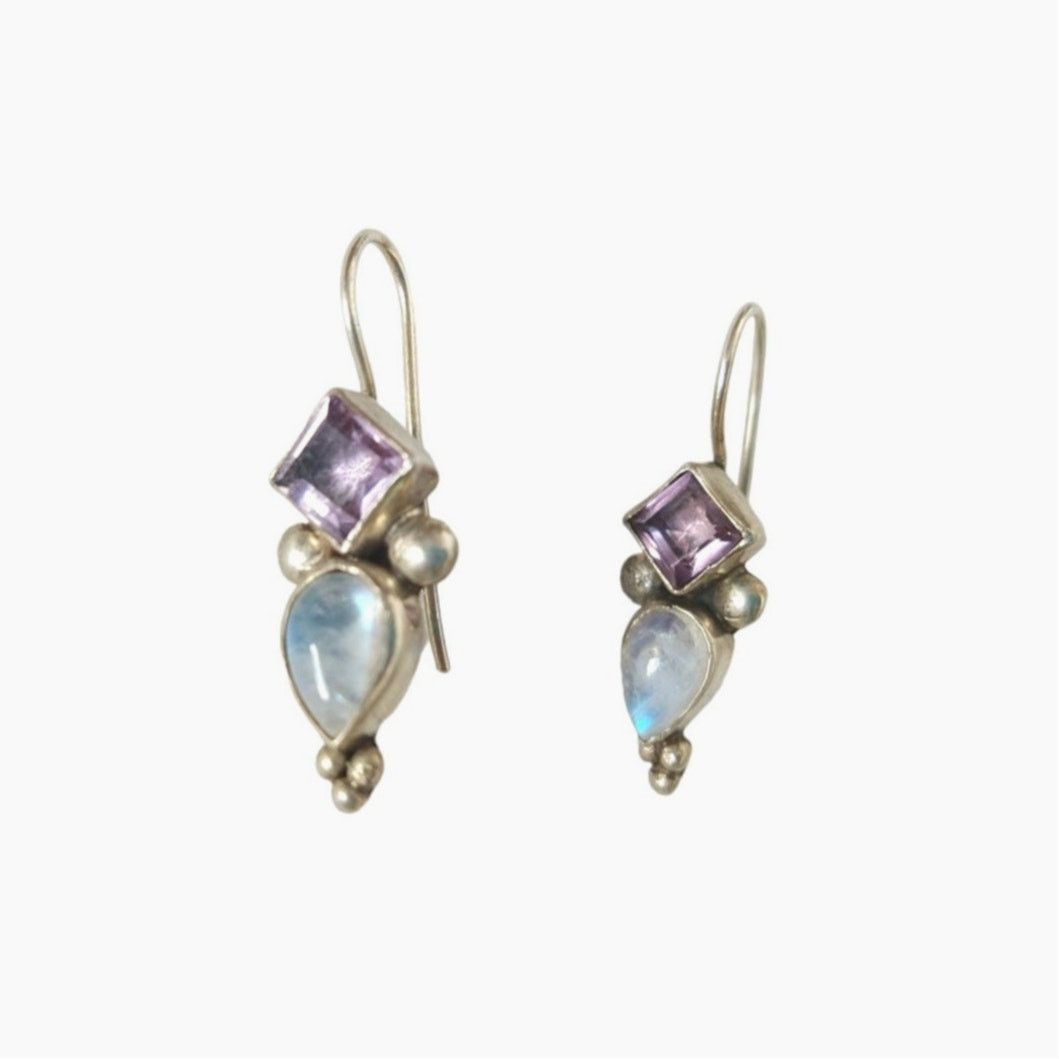 The Unbranded Brand Amethyst & Moonstone Dangle Earrings Sterling Silver 925 Size ONE SIZE - 1 Thumbnail