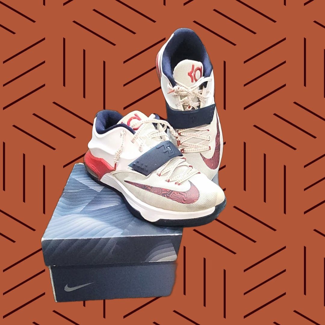 Nike Nike KD VII 653996-146 2014 Size 8.5 Red White and Blue Zoom Sneaker Men Basketball USA Team Nike KD V11 Size US 8 / EU 41 - 1 Thumbnail
