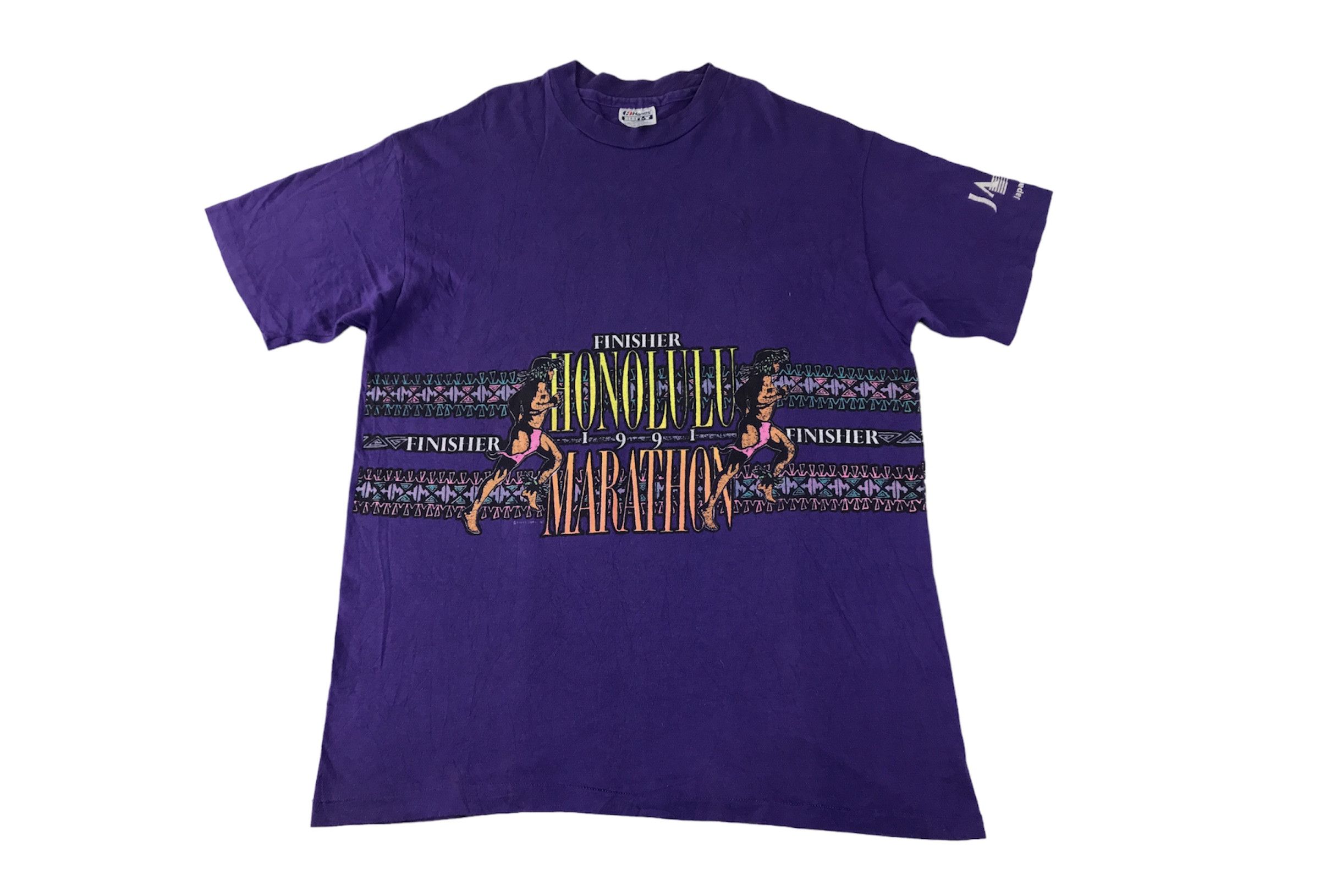 image of Hanes x Vintage 90's Jal Finisher Honolulu Marathon 1991 Running Tee T-Shirt in Purple (Size Large)
