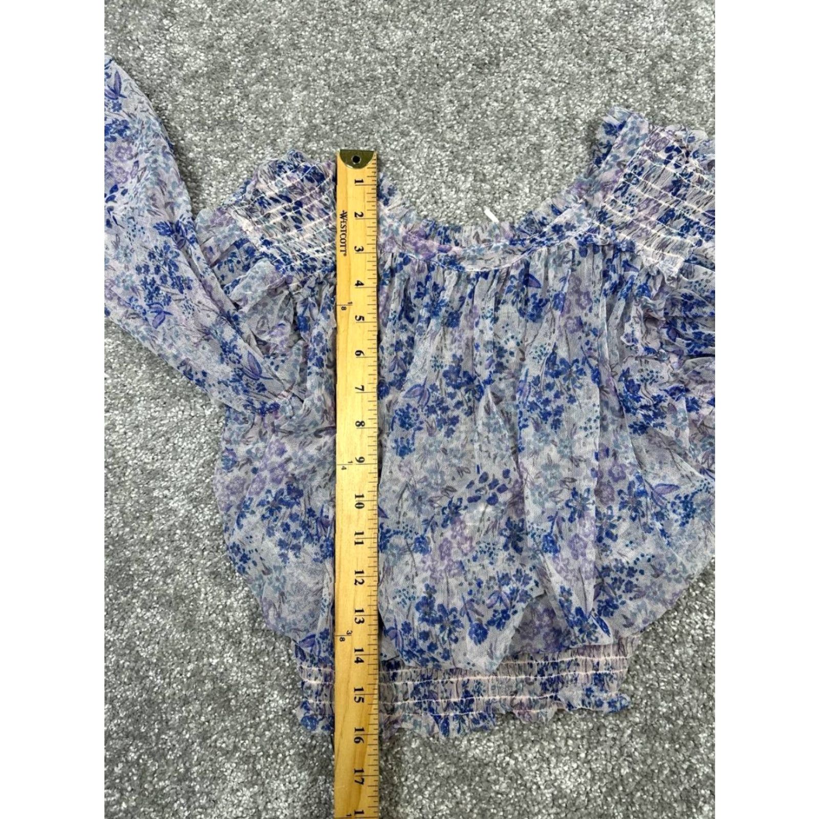 Free People Free People Shirt XS Womens Blue Floral Blouse V-Neck Cropped Bohemian Casual Lightweight Relaxed Linen Rayon Blouse - N/A Size XS / US 0-2 / IT 36-38 - 7 Thumbnail