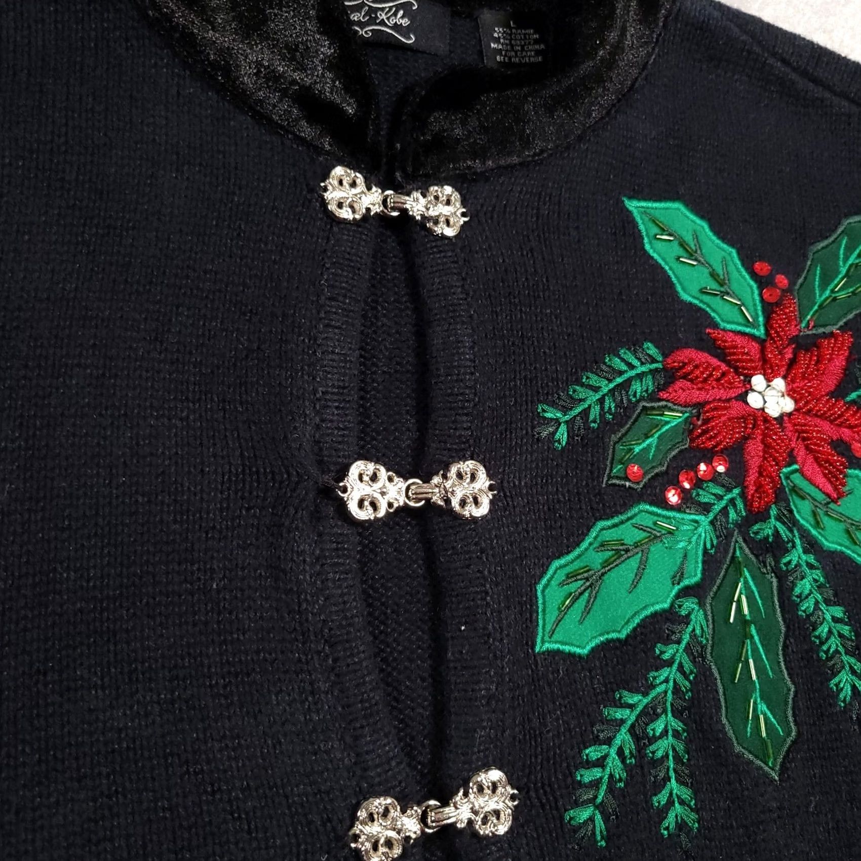 Vintage VINTAGE Crystal Kobe Cardigan Women’s Large Black 90s Knit Embroidered Heavyweight Winter Settle Sequin Size L / US 10 / IT 46 - 4 Thumbnail