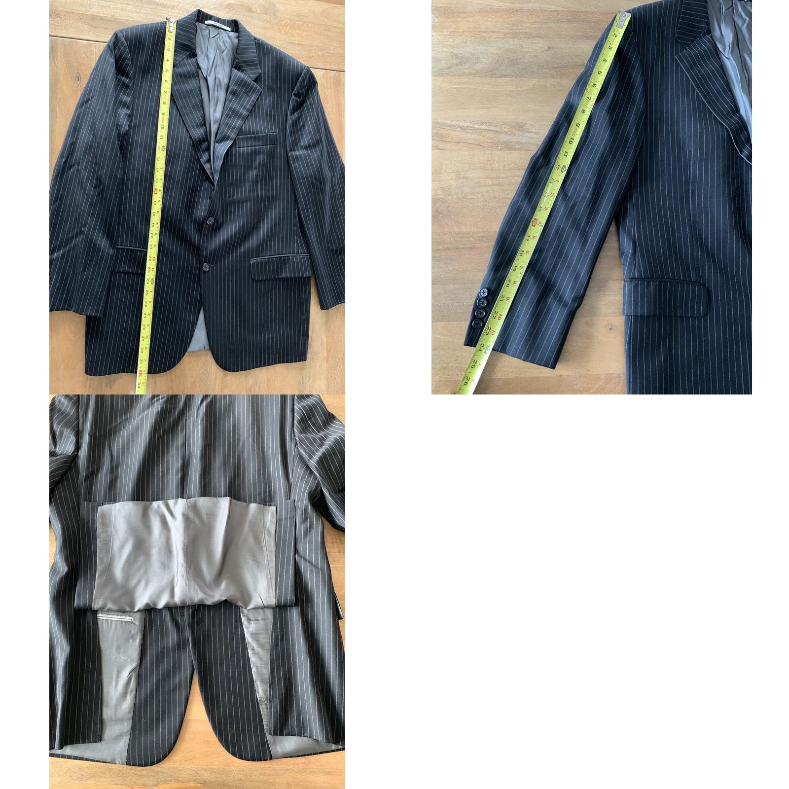 Vintage Hickey Freeman Sport Blazer 42R Black Pinstripe Double-Vented Notch Lapel Wool Lining Regular Single-Breasted 2-Button Men Jacket Charted Size 42R - 8 Thumbnail