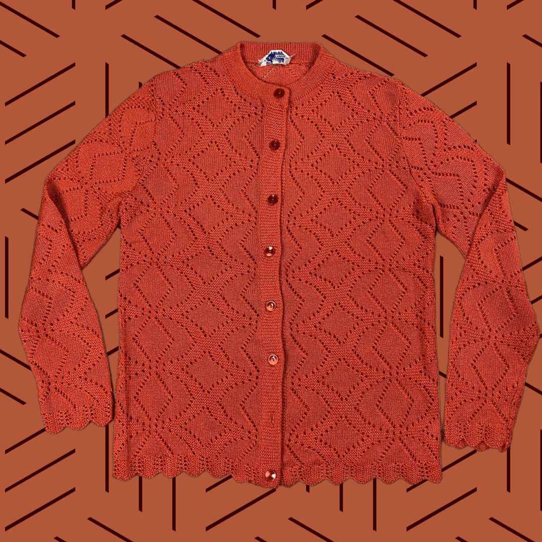 Vintage VINTAGE 1960s Coral Orange Psychedelic Mod GoGo Sweater Cardigan M/L 100% Acrylic Women’s Size M / US 6-8 / IT 42-44 - 1 Thumbnail