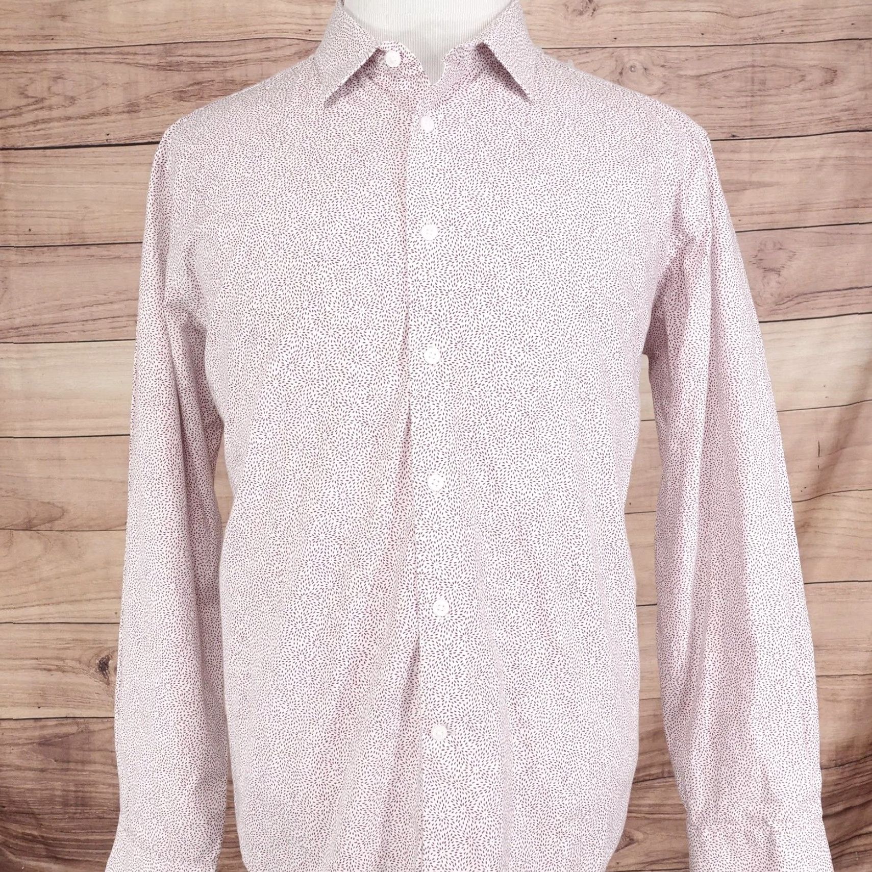 Vintage Awearness Kenneth Cole Dress Shirt Mens XL Slim Fit Floral Long Sleeve Red - 98% Cotton 2% Spandex, Point Collar, Button Front, Stretch Shirt Size 46R - 3 Thumbnail