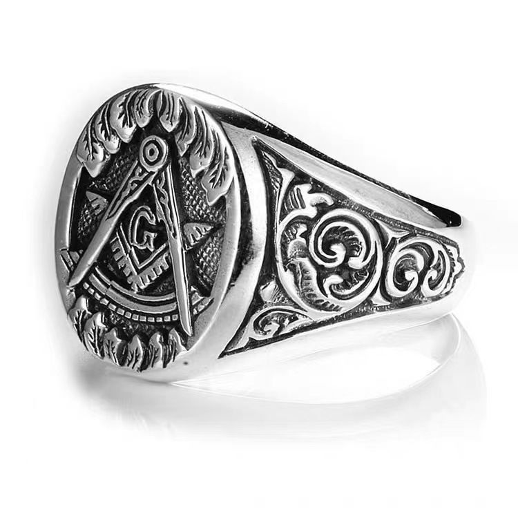Jewelry Freemasonry Vintage Jewelry Rings Open Size Chrome Ring Size ONE SIZE - 3 Thumbnail