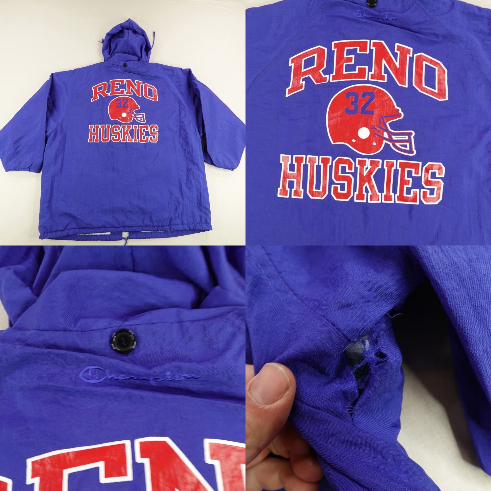 Champion VINTAGE Champion Reno Huskies Jacket Mens XL Blue Windbreaker Quilted 90s Football Logo Zip Hooded Full Zip Lined Windproof Pockets Casual Travel Size US XL / EU 56 / 4 - 8 Thumbnail