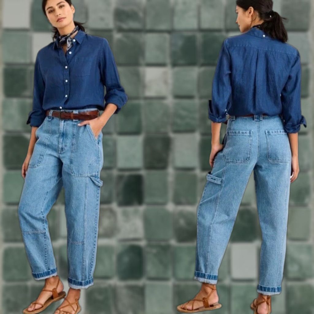 Alex Mill VINTAGE ALEX MILL Phoebe Denim Utility Carpenter Pants Women 12 Blue Jeans High Rise Tapered Cargo Slash Pockets Modern Everyday Size 34" / US 12 / IT 48 - 1 Thumbnail