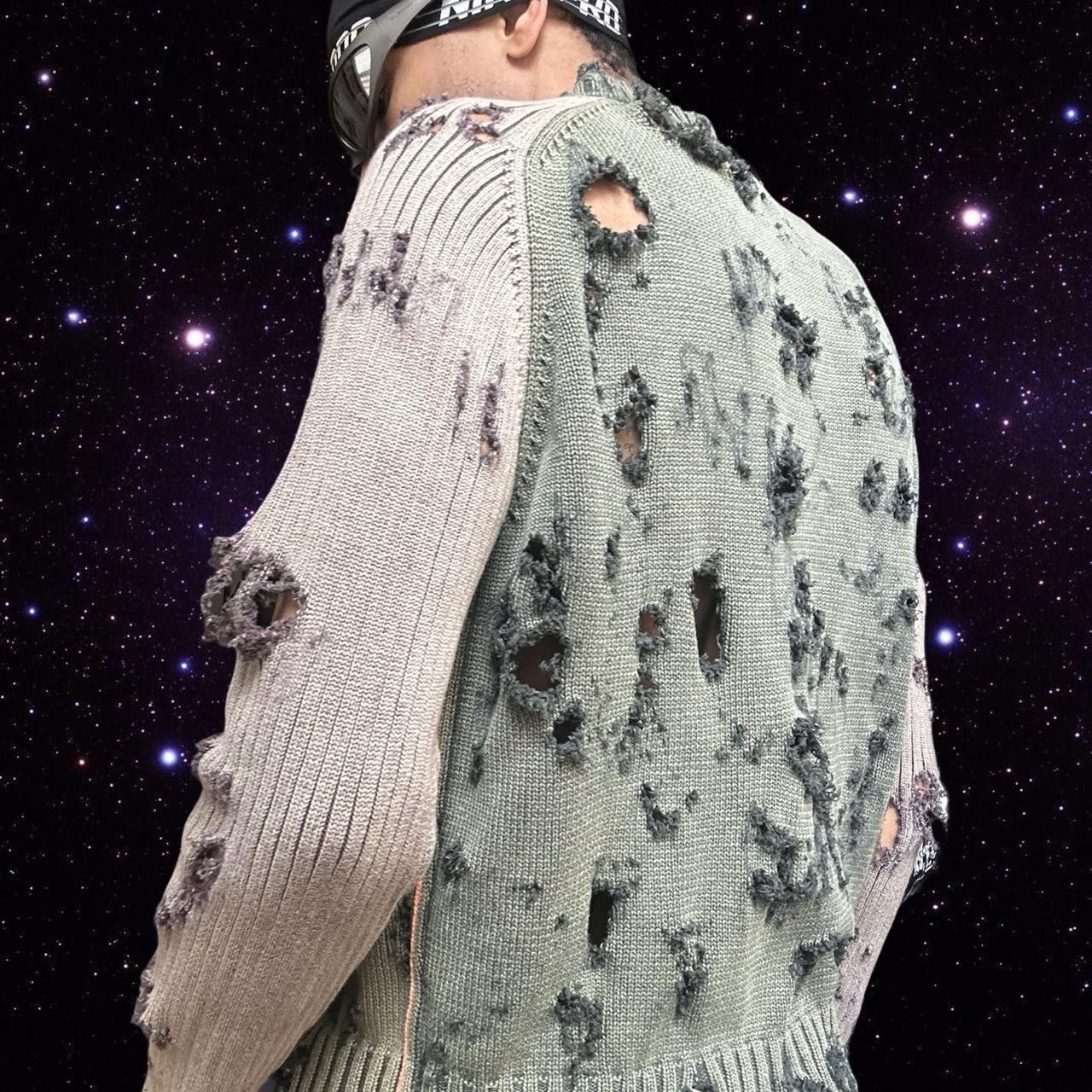 ASTROBOI* Khaki/Tan Ribbed Grunge Zip Up Sweater - XL