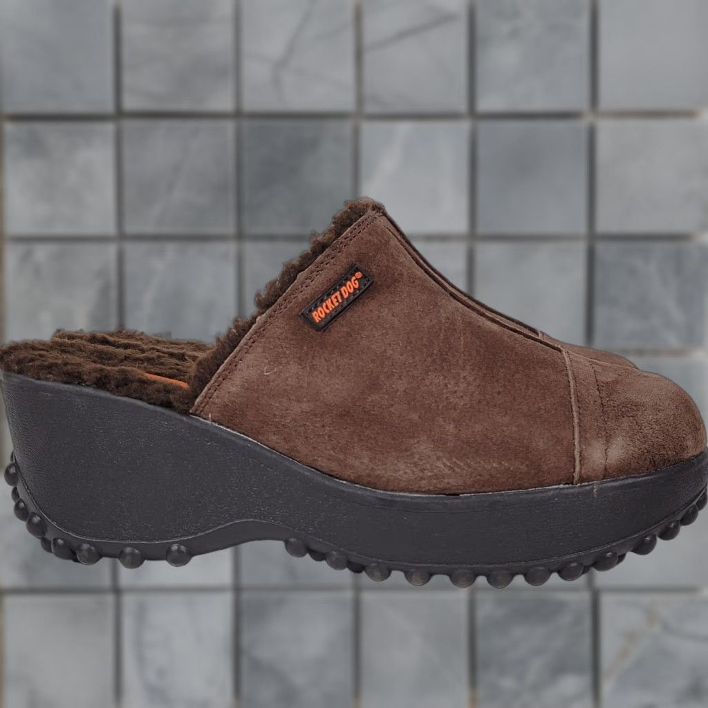 Vintage Rocket Dog Clogs Women Sz 8 Fur Lined Brown Suede Platform Chunky Mules Nice Size US 6 / IT 36 - 1 Thumbnail