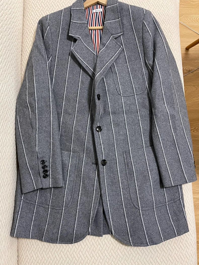 Thom Browne Women's Wool Coat Gray Striped-dmc