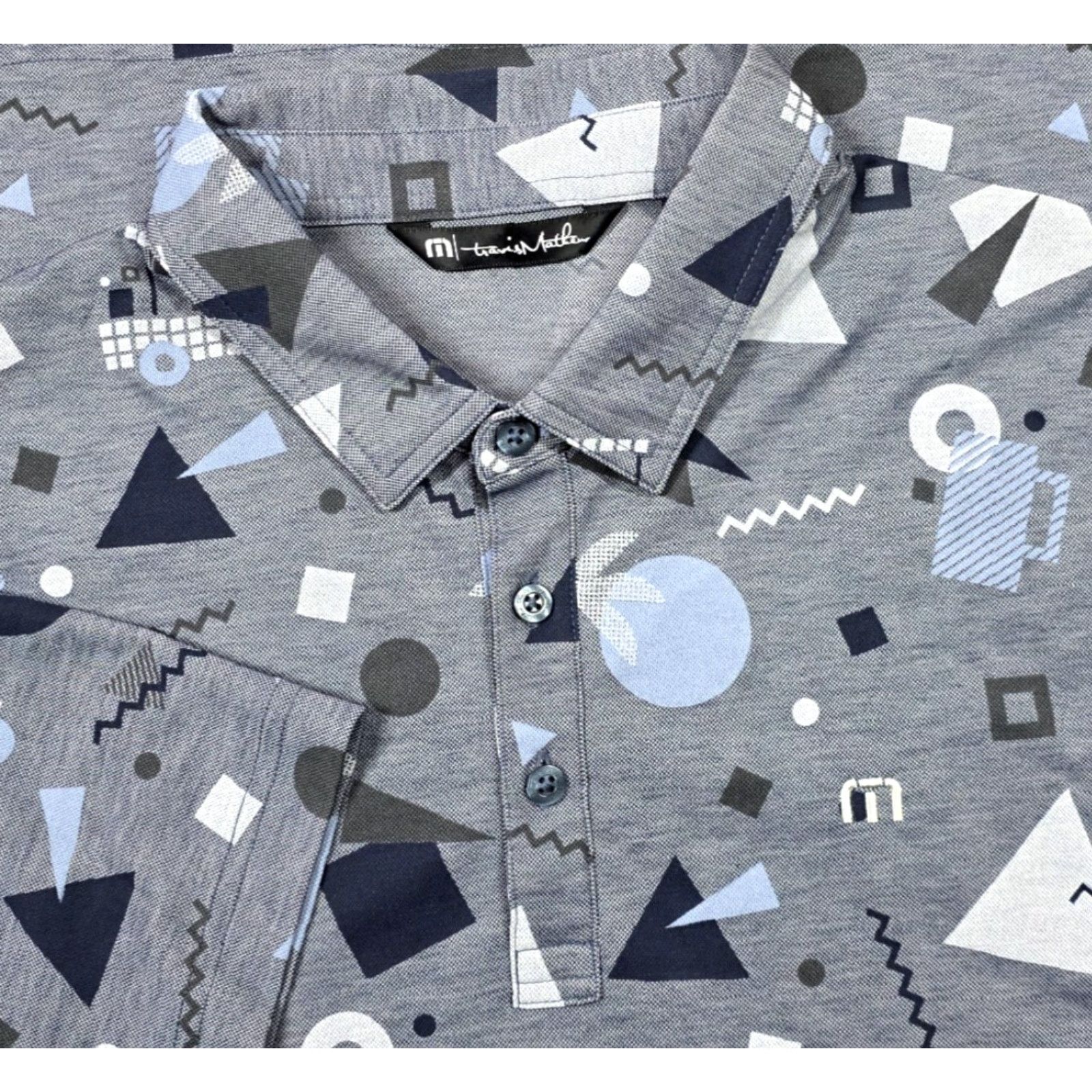 TravisMathew Travis Mathew Polo Shirt Mens M Gray Blue Geometric Print Pima Cotton Golf Polo Shirt M Gray Geometric Print Travis Mathew Size US M / EU 48-50 / 2 - 2 Thumbnail
