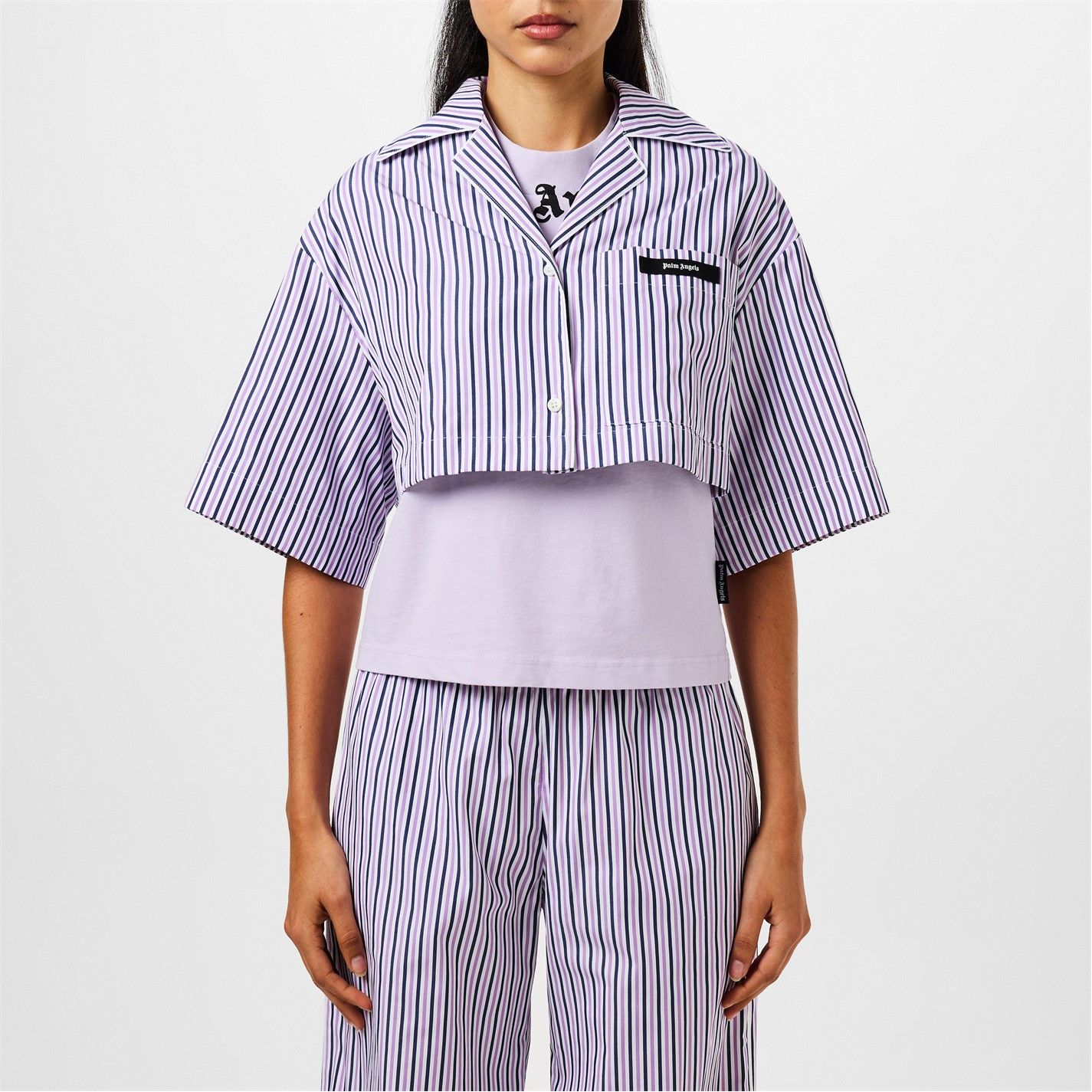 Palm Angels o1g2r1mq0325 Striped Cropped Shirt in Multicolor Size XS / US 0-2 / IT 36-38 - 3 Thumbnail