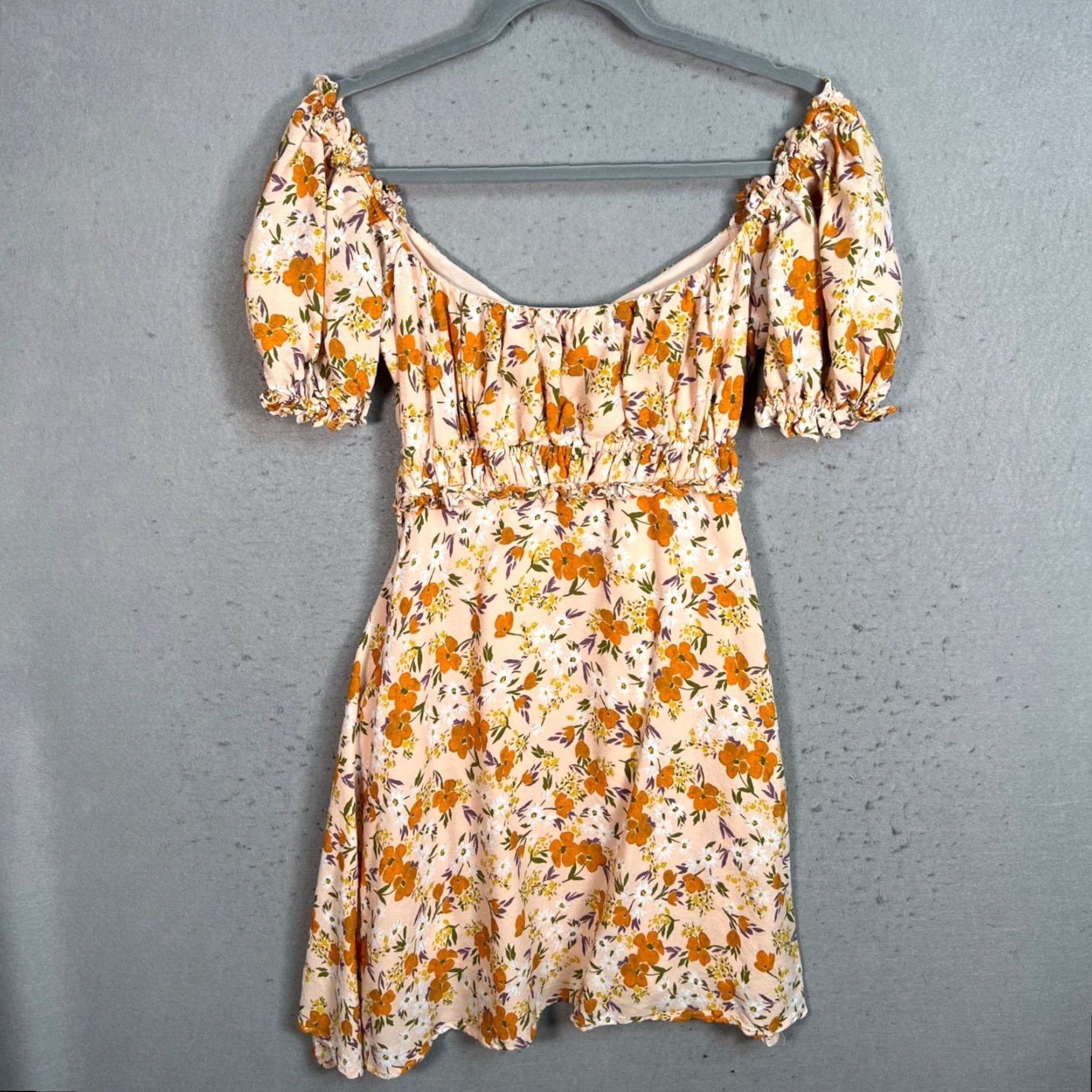 ASTR The Label VINTAGE ASTR Dress Women Short Sleeve Floral Cream Orange Mini S Small Womens Size S / US 4 / IT 40 - 2 Thumbnail