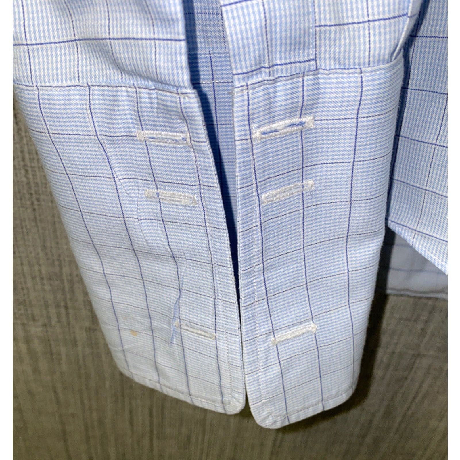David Donahue VINTAGE David Donahue Mens Dress Shirt Long Sleeve Checkered Cotton Size 16 Blue Size 42R - 5 Thumbnail