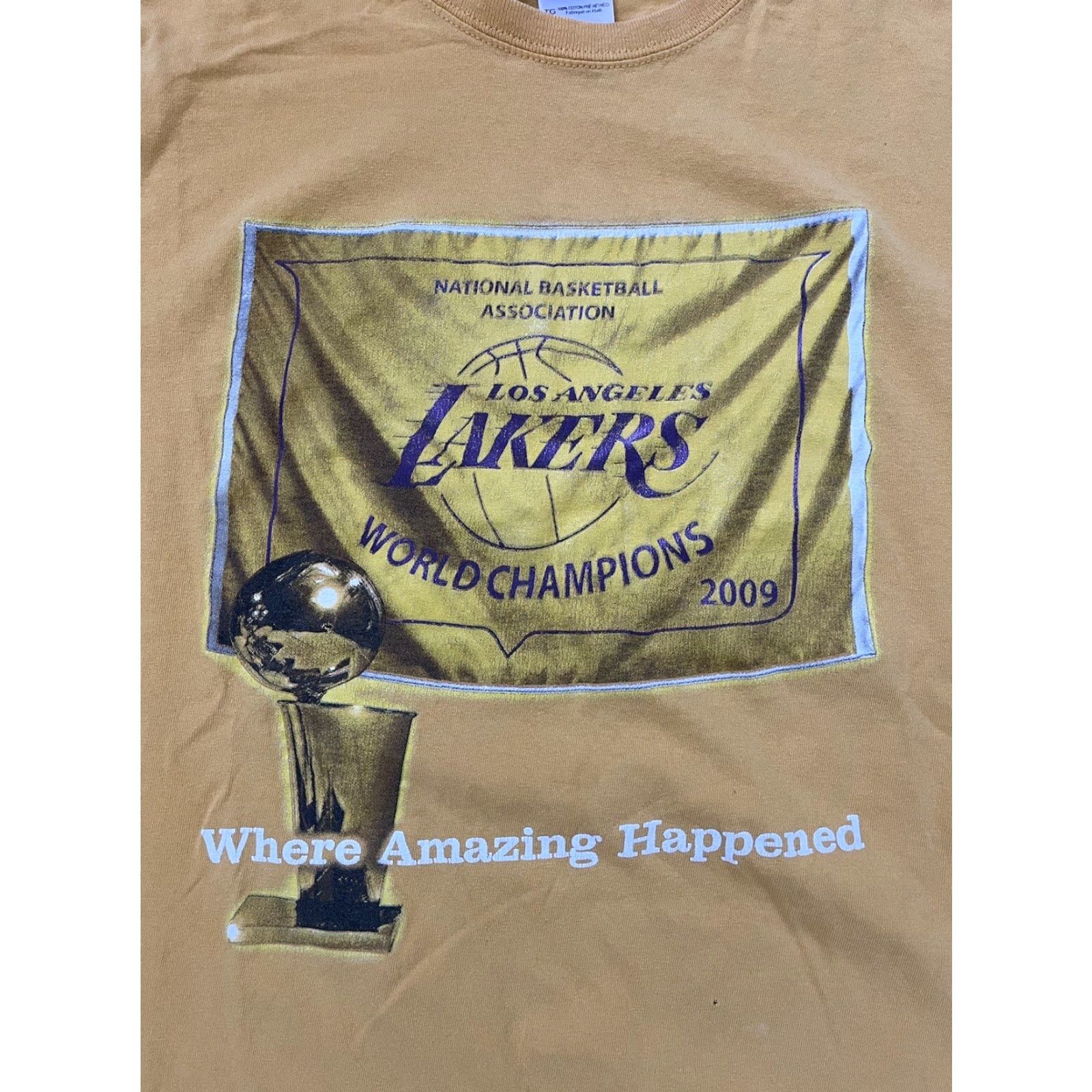 Gildan VINTAGE LA Lakers Champions 2009 2010 Kobe Bryant Rap Tee Shirt Mens XL Yellow NBA Gildan T-Shirt Size US XL / EU 56 / 4 - 2 Thumbnail