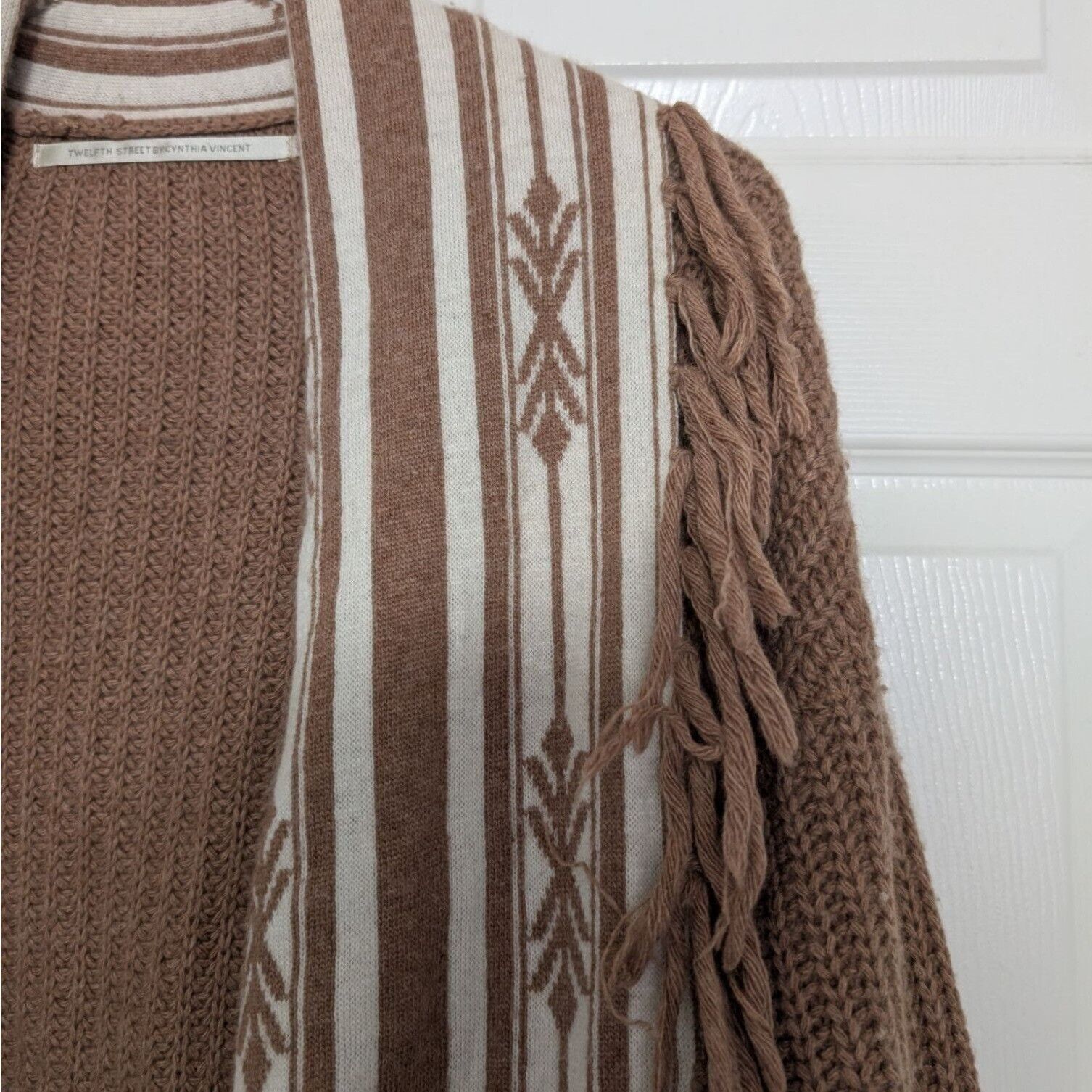 Designer 12th Street Cynthia Vincent Ribbed Fringe Cardigan Medium Size M / US 6-8 / IT 42-44 - 2 Thumbnail