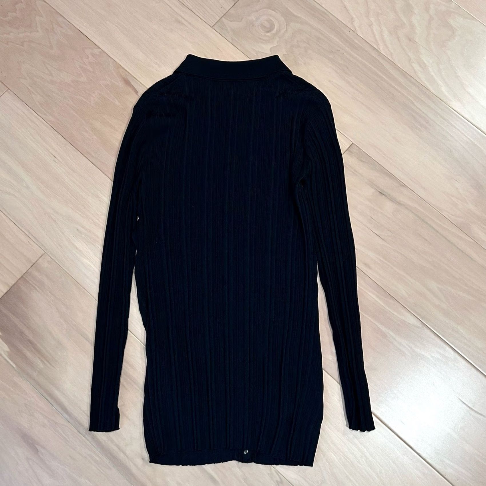 M.M.LaFleur M.M. Lafleur Black Ribbed Button Up Stretch Blouse Long Sleeve Women’s Small Shirt Slim Knit Solid Bottom Button Down Size S / US 4 / IT 40 - 3 Thumbnail