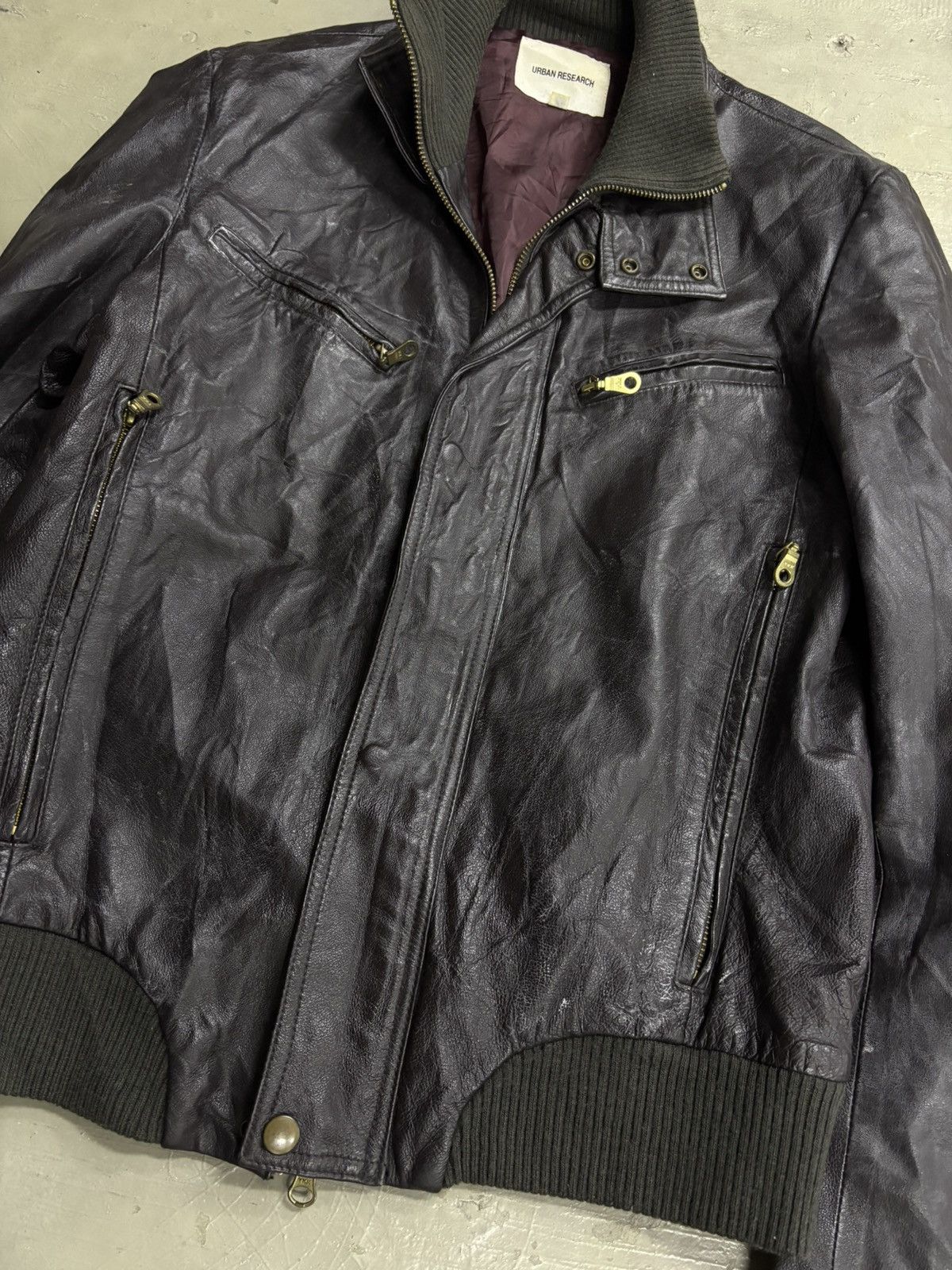 URBAN RESEARCH DOORS Vintage Urban Research Brown Patina Zipper Leather Jacket Size US M / EU 48-50 / 2 - 3 Thumbnail