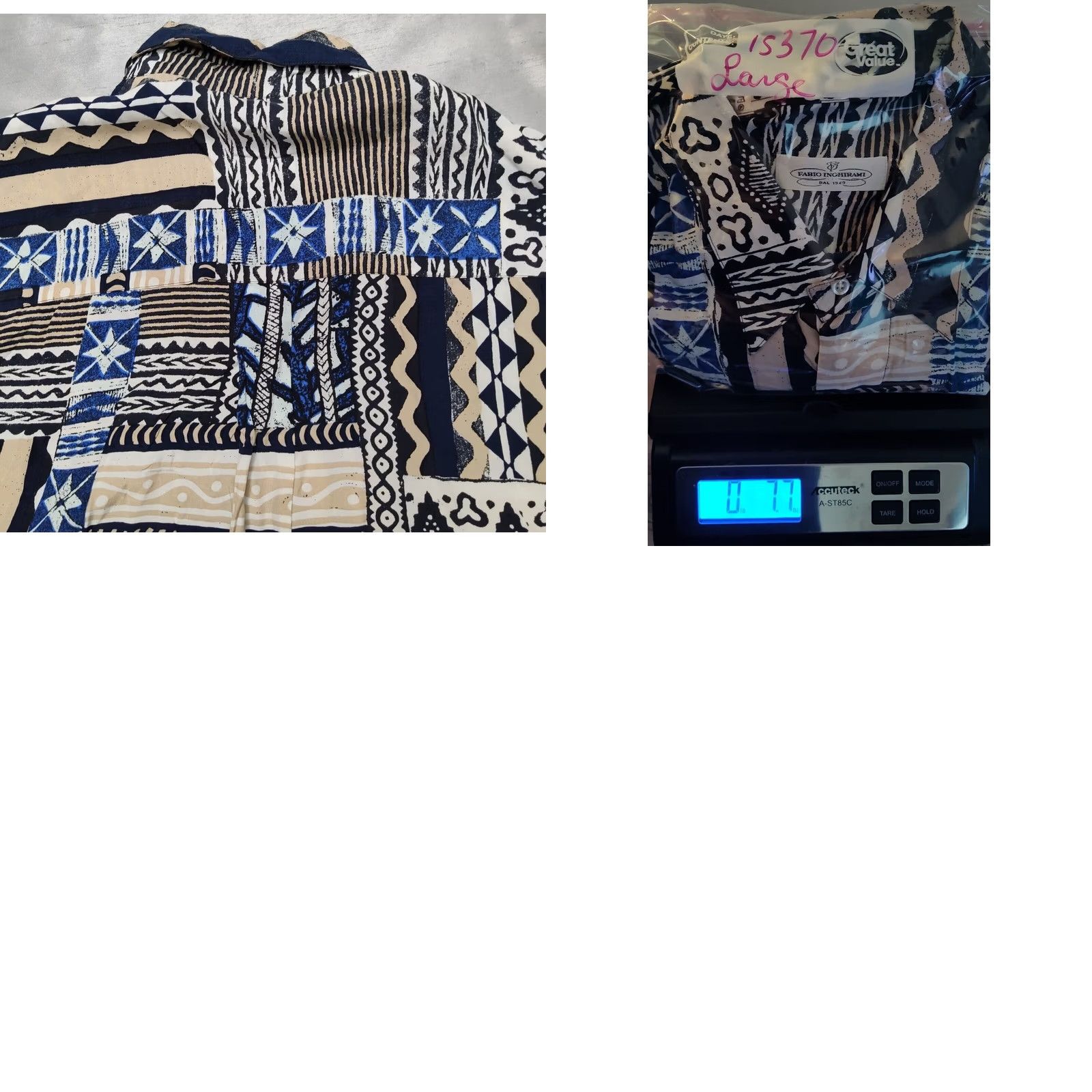 Vintage FABIO INGHIRAMI Men Large Blue Abstract 100% Viscose Camp Shirt Made In Italy Size US L / EU 52-54 / 3 - 10 Thumbnail