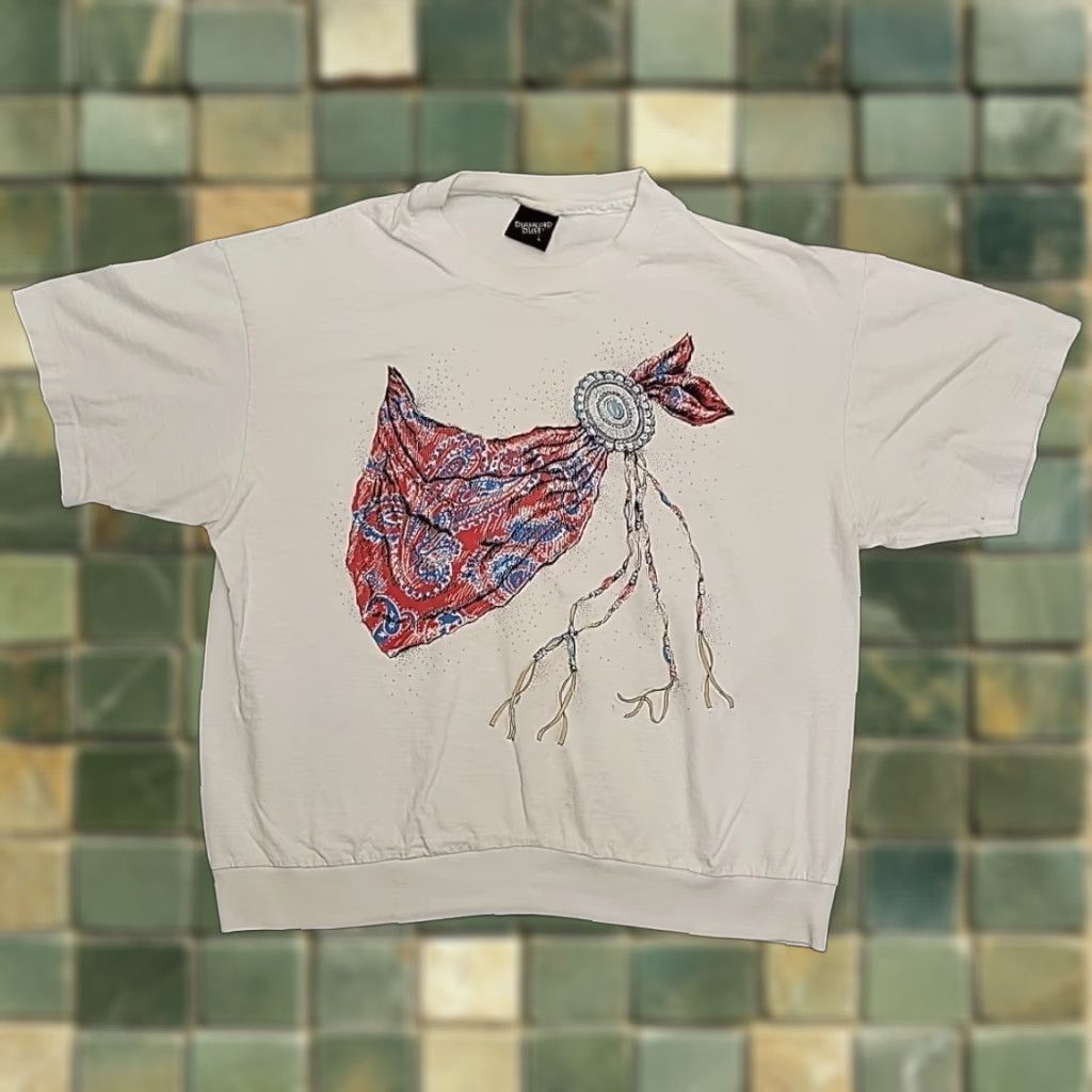 Vintage VINTAGE Diamond Dust Shirt Womens L White Bandana Graphic Western Made in USA Tee Size L / US 10 / IT 46 - 1 Thumbnail