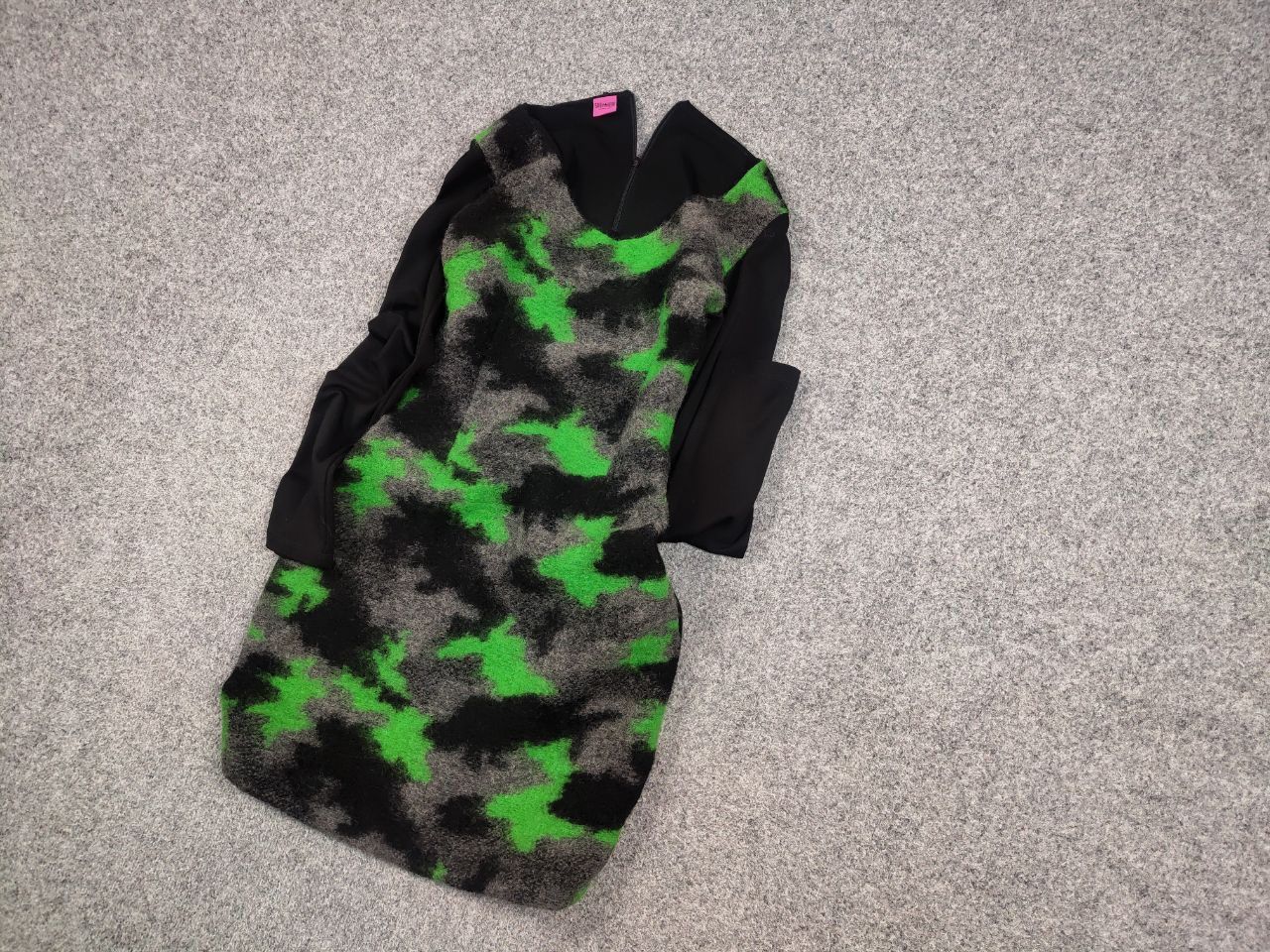 Designer Save The Queen dress Long Sleeve Jersey Wool Camo Size L / US 10 / IT 46 - 3 Thumbnail
