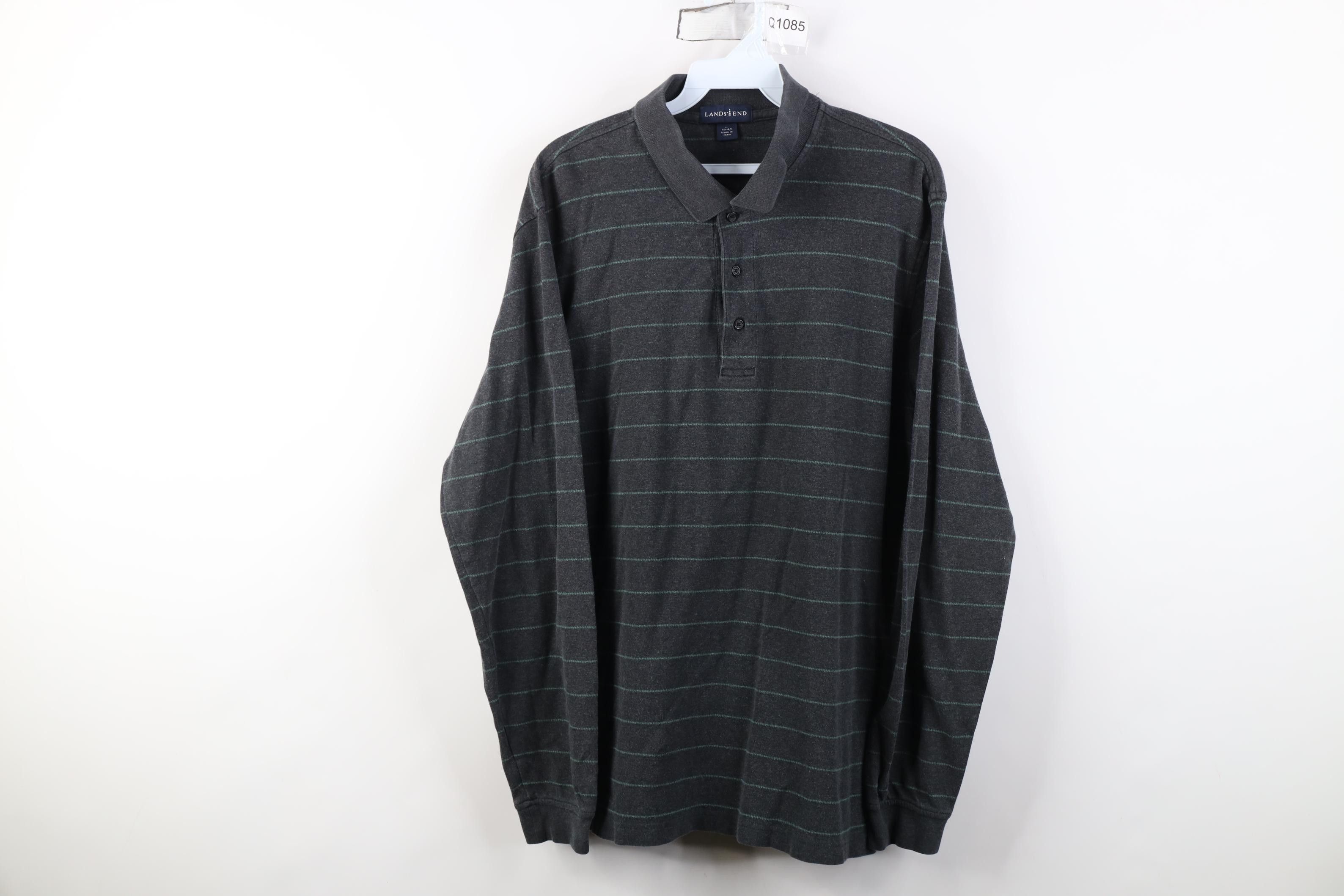 Lands' End Vintage Lands End Striped Heavyweight Long Sleeve Polo Shirt Size US L / EU 52-54 / 3 - 1 Thumbnail