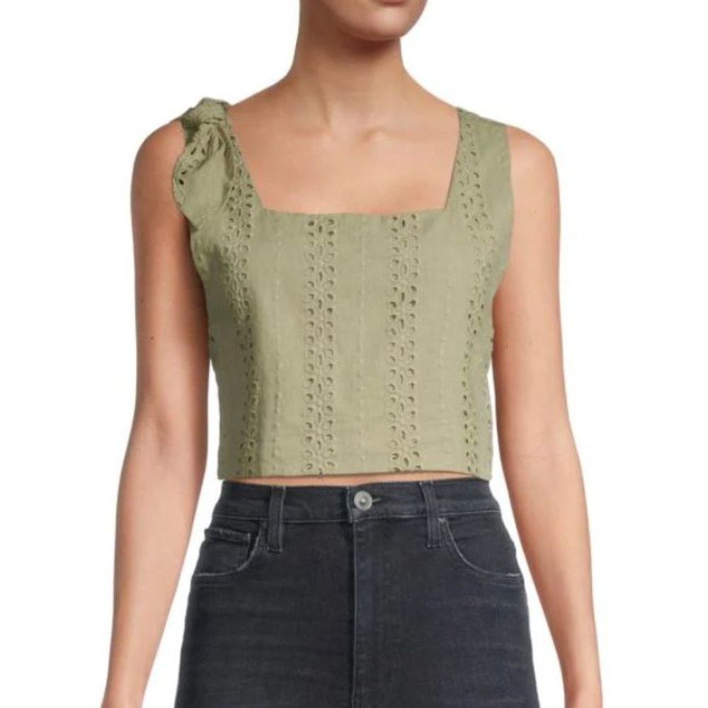 Zara NWT New Zara Olive Sleeveless Embroidered Crop Top Size S Size S / US 4 / IT 40 - 1 Thumbnail