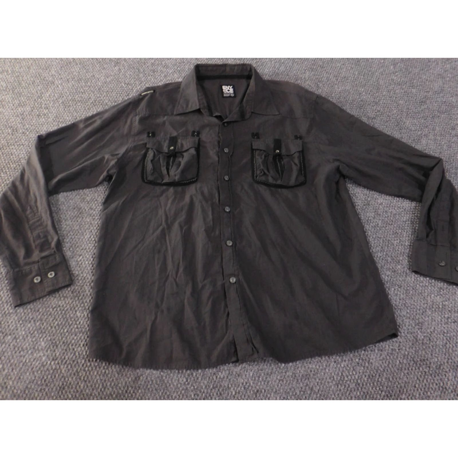 Enyce Enyce Shirt XL gray mens button-up retro pockets long sleeve Size US XL / EU 56 / 4 - 2 Thumbnail