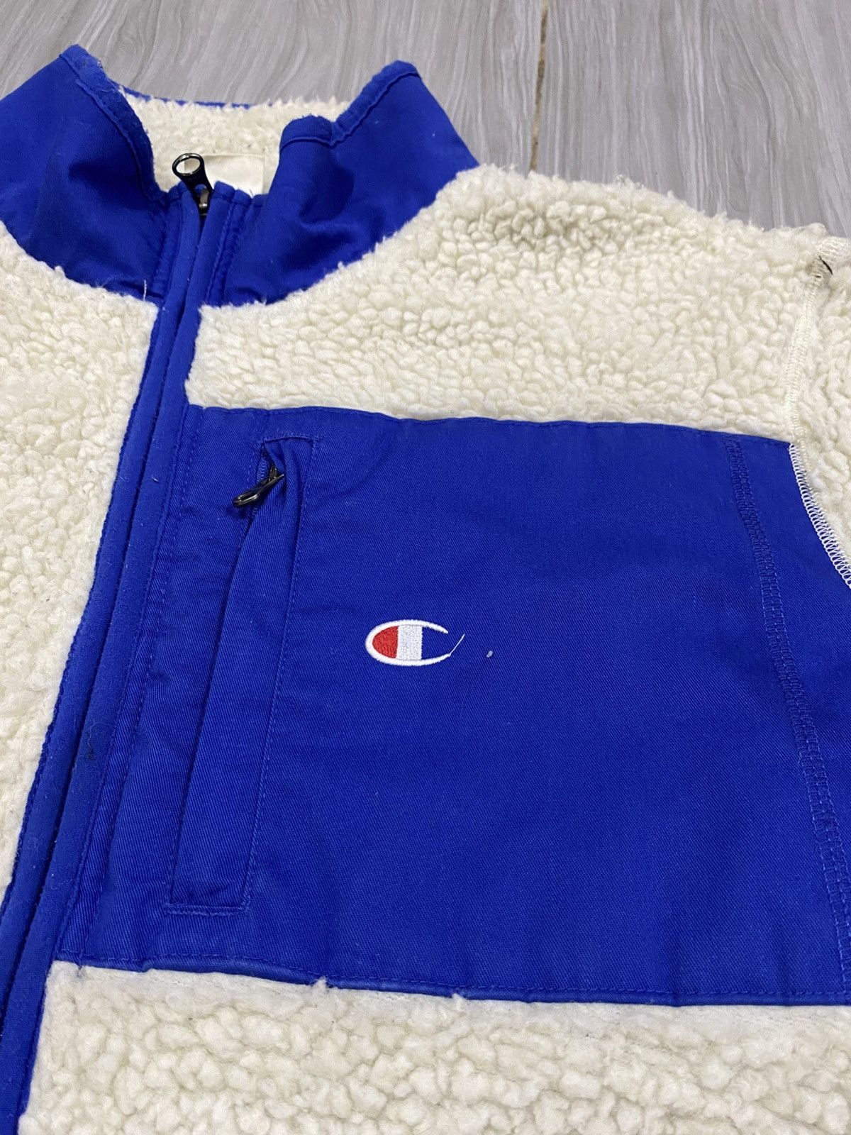 Champion Champion Sherpa Fleece Full Zip Jacket – Cream / Royal Blue Size US L / EU 52-54 / 3 - 9 Thumbnail
