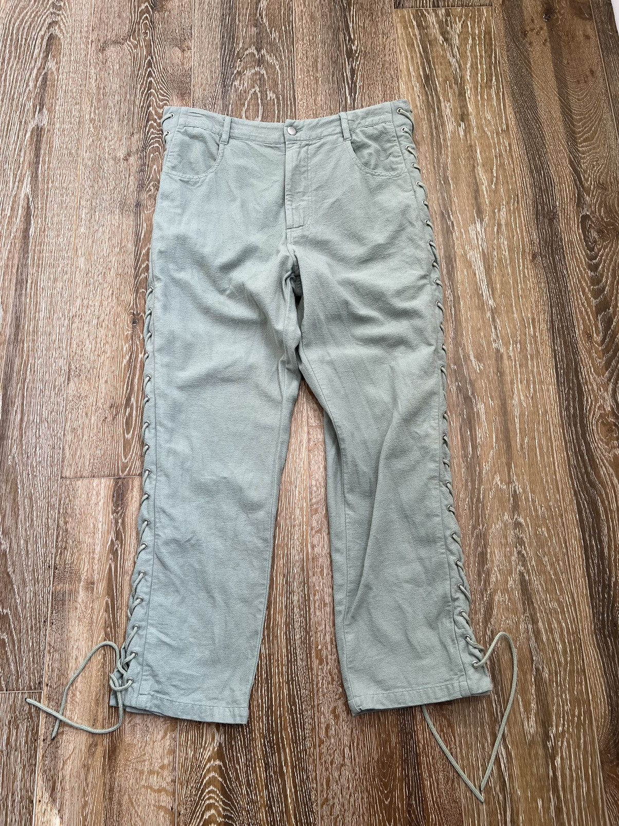 Eckhaus Latta Eckhaus Latta Green Laced Trousers Size 32" / US 10 / IT 46 - 2 Thumbnail