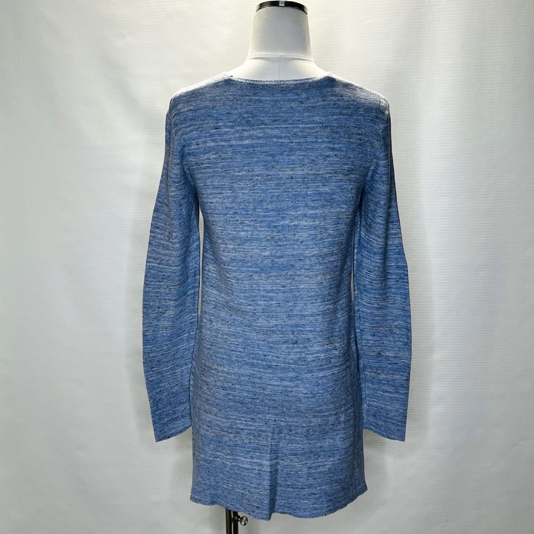 J. Jill J. Jill Tunic Sweater Top S Cotton Linen Modal Rayon Striped Blue V-Neck Long Sleeve Knit Relaxed Casual Womens Size S / US 4 / IT 40 - 3 Thumbnail