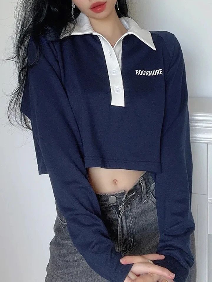 Zoki Sexy Cropped Letter Print Sweatshirt Women