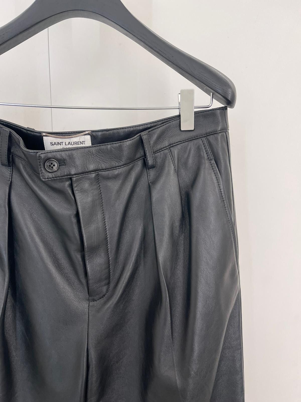 Saint Laurent Paris Pleated Pants in Vintage Drummed Leather Size US 38 / EU 54 - 2 Thumbnail