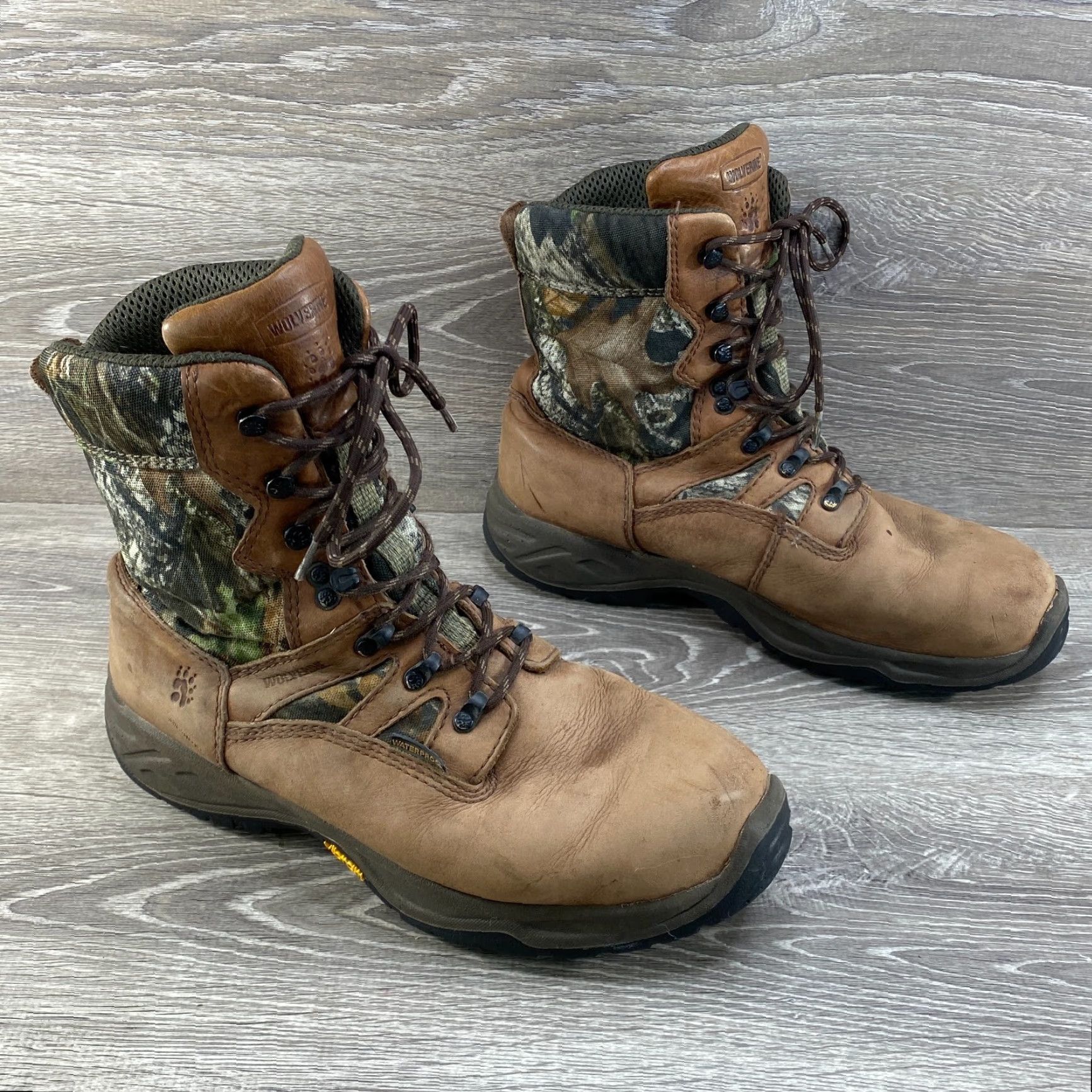 Vibram Wolverine Mens 9EW Brown Leather Camo Insulated Waterproof Boots Vibram Hunting Winter Hiking Size US 8 / EU 41 - 2 Thumbnail