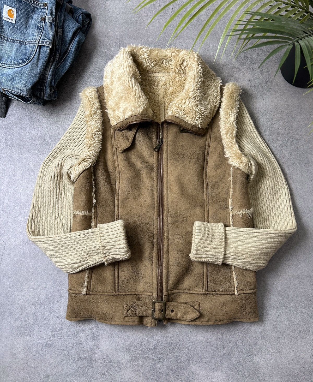 Japanese Brand Vintage Japanese Brand y2k sherpa knit jacket mens brown Size S / US 4 / IT 40 - 1 Thumbnail