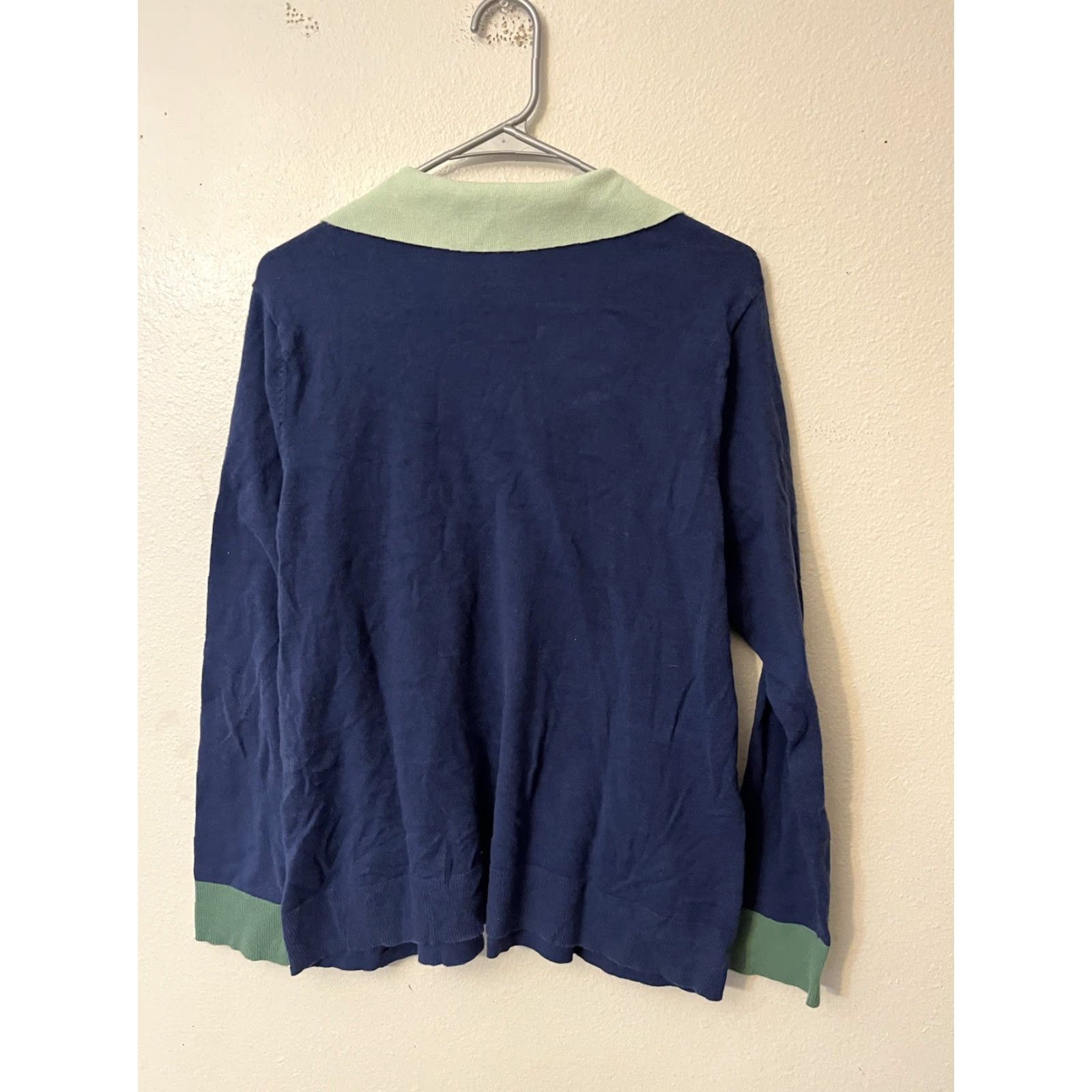 Croft & Barrow VINTAGE Croft & Barrow Long Sleeve Polo Sweater Blue With Green Accents 2XL Womens V-Neck Pullover Cotton Polyester Size XXL / US 16-18 / IT 52-54 - 3 Thumbnail