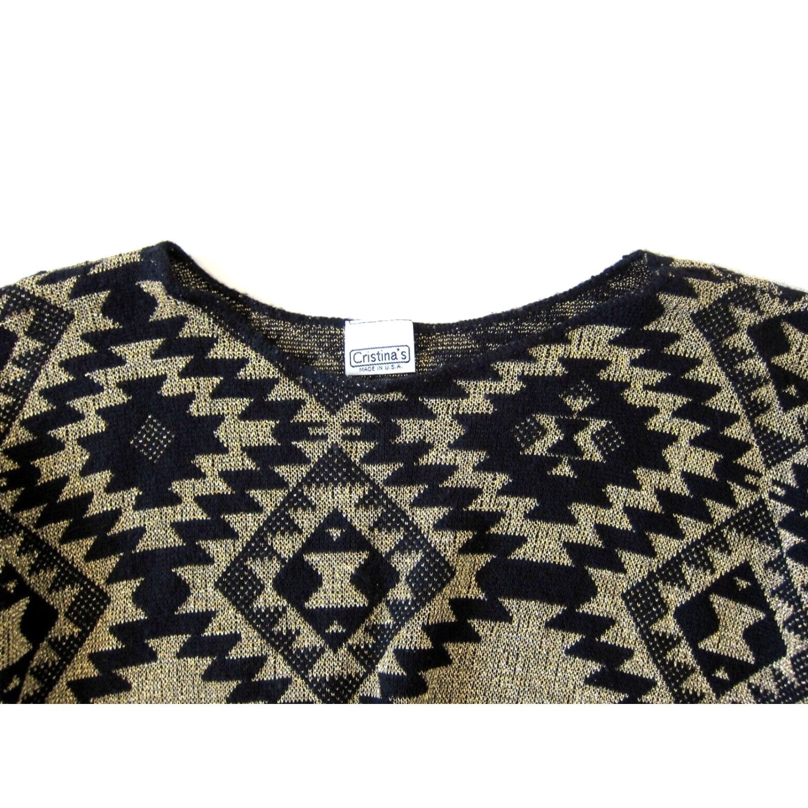 Vintage VINTAGE Cristina's Gold Metallic Black Retro Geometric 3/4 Sleeve Sweater M Womens Size M / US 6-8 / IT 42-44 - 3 Thumbnail