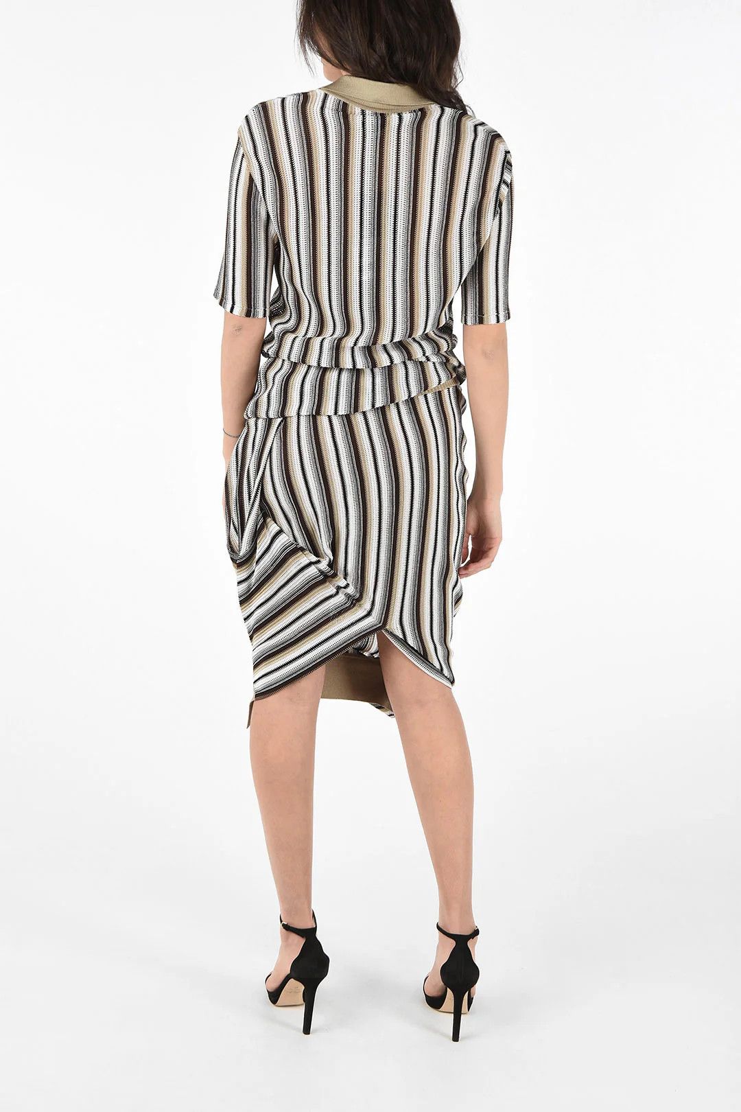 Bottega Veneta og1mm0426 Asymmetric Jacquard Striped Dress in Brown Size S / US 4 / IT 40 - 2 Thumbnail