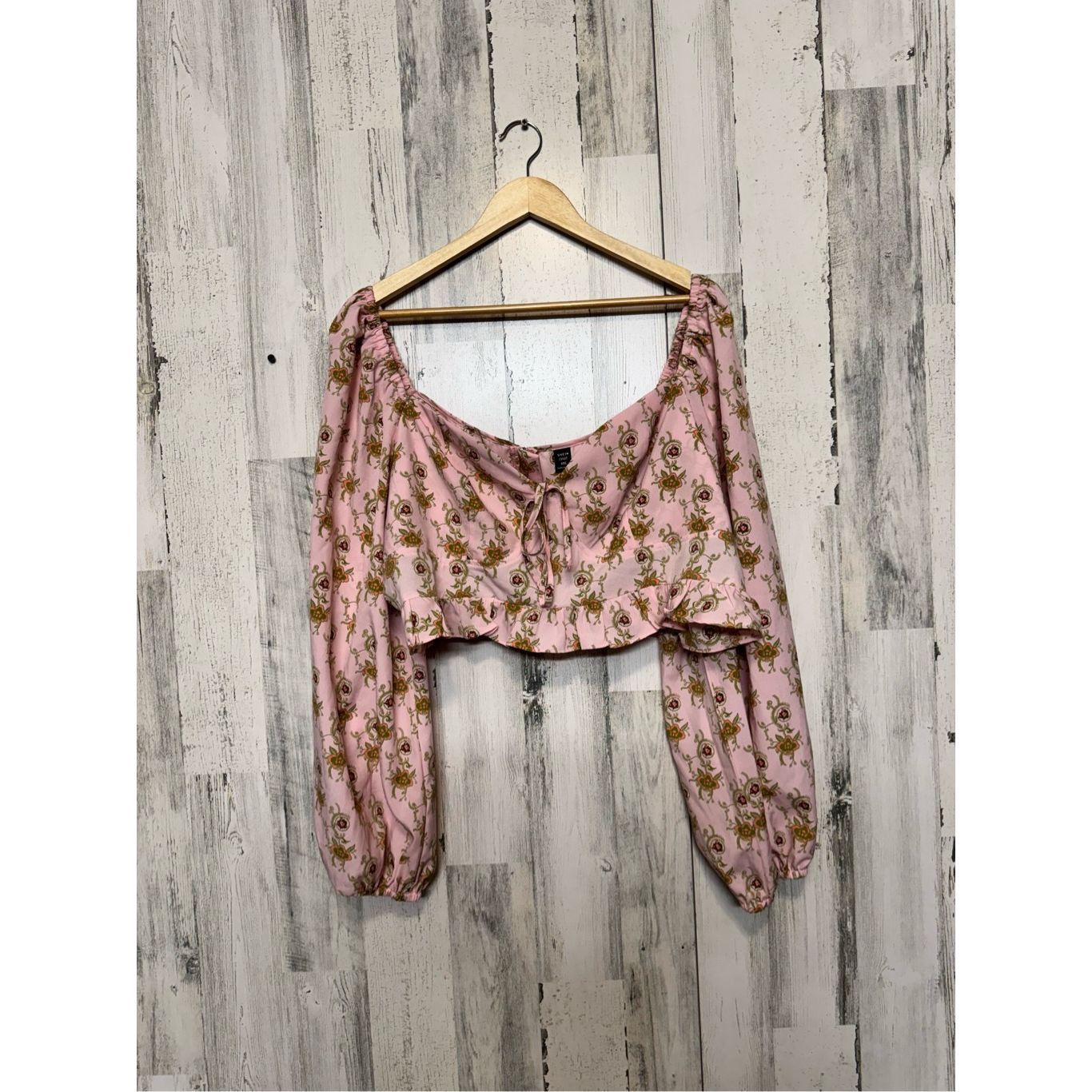 Other Curve Pink Floral Long Sleeve Crop Top 4XL – Puff Sleeve Boh Size 4XL / US 24-26 - 2 Thumbnail