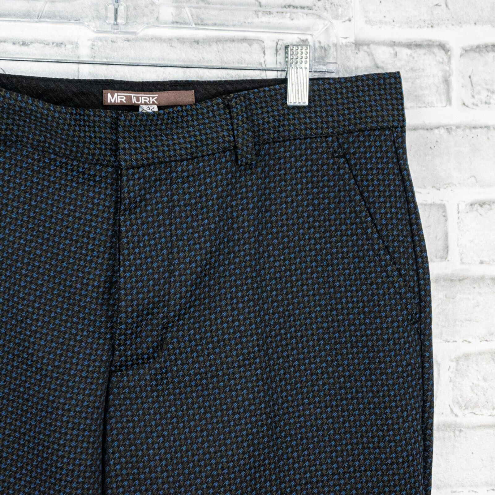Mr Turk MR TURK Blue Houndstooth Trouser Dress Pants flat front Size US 32 / EU 48 - 7 Thumbnail