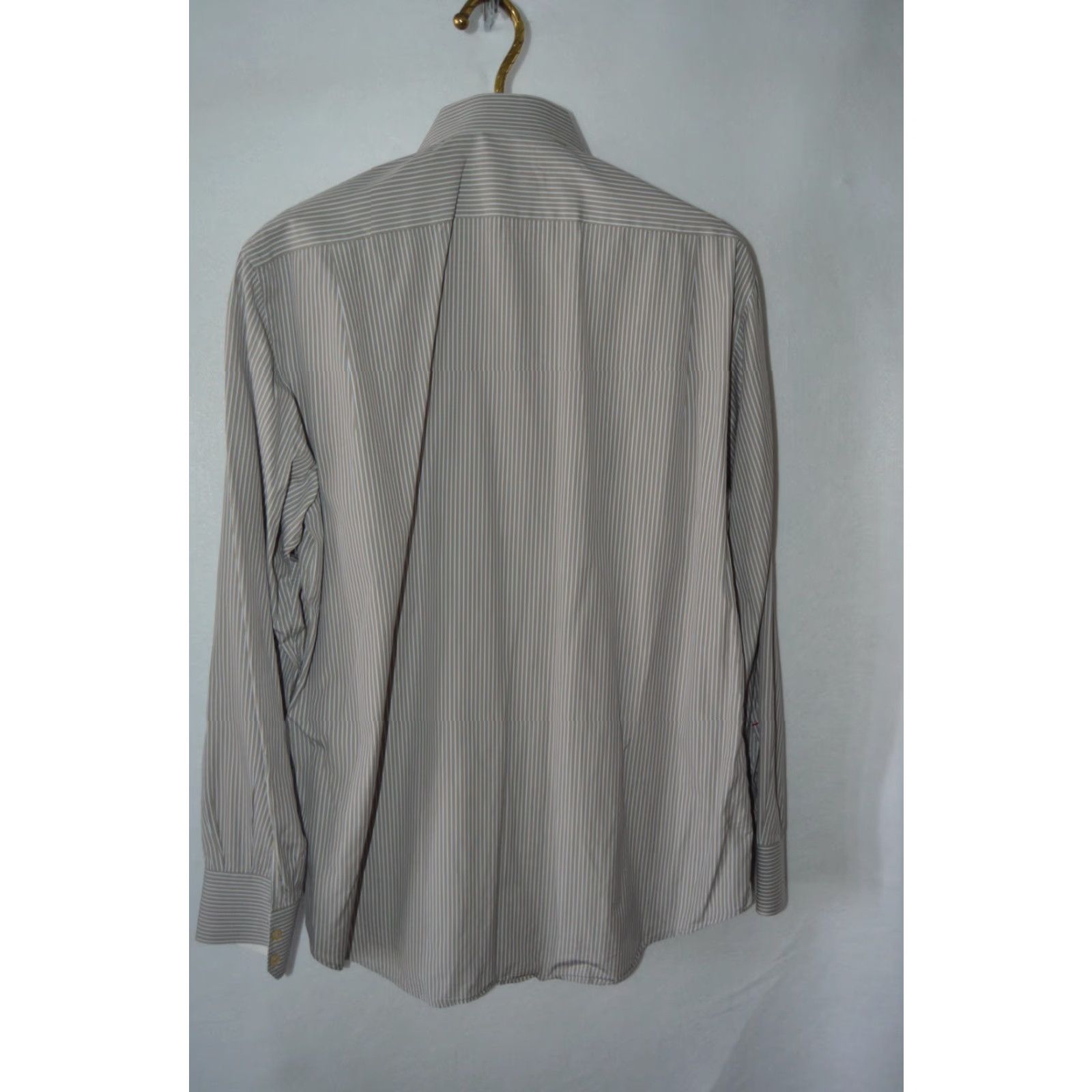 Robert Graham Robert Graham Shirt Mens 43/17 Khaki Stripe Embroidered Button-Up Long Sleeve Collared Beige Cotton Silk Vintage No Size US XL / EU 56 / 4 - 2 Thumbnail