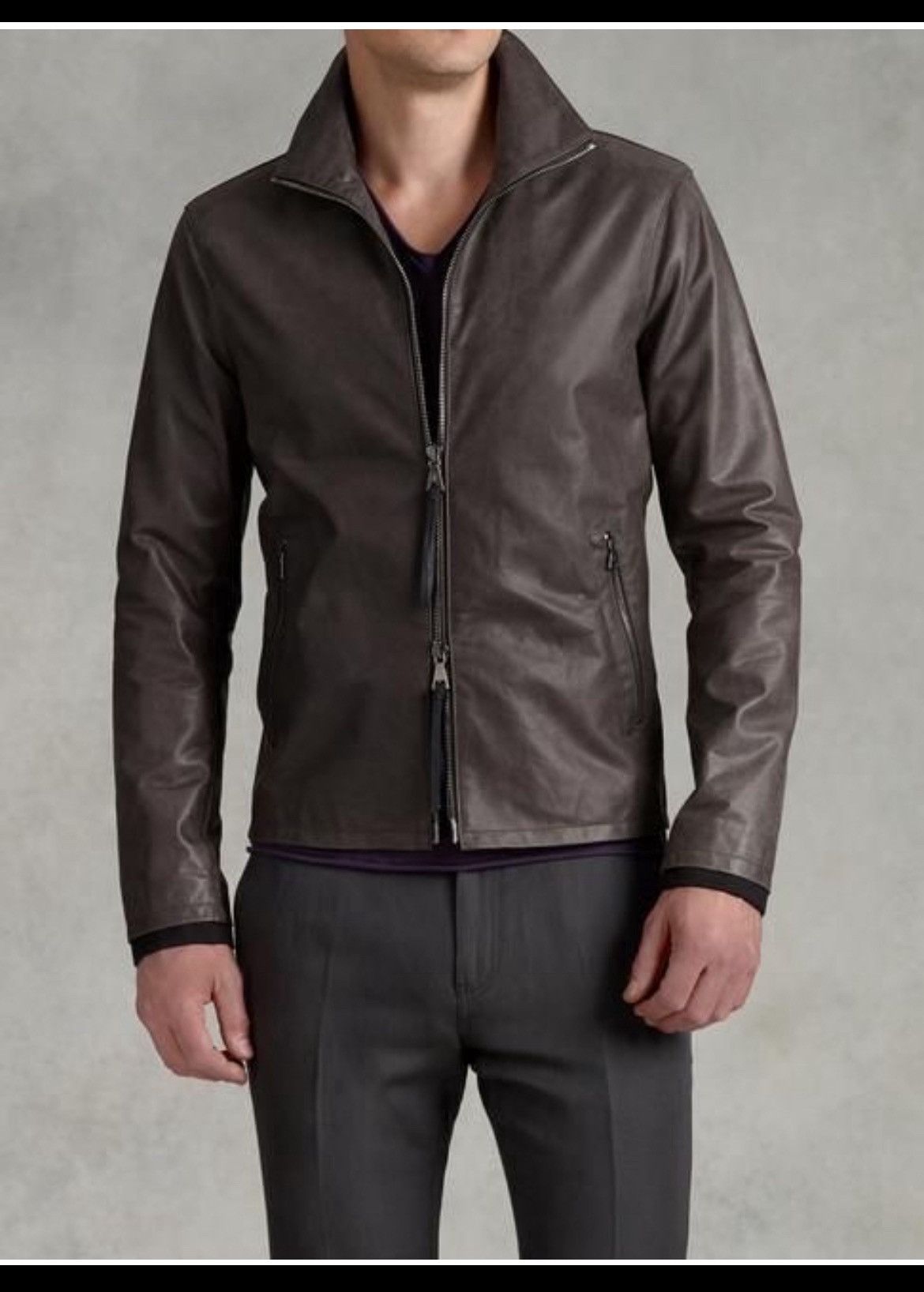 John Varvatos Leather funnel neck Jacket EU 52 USA 42 Size US L / EU 52-54 / 3 - 3 Thumbnail